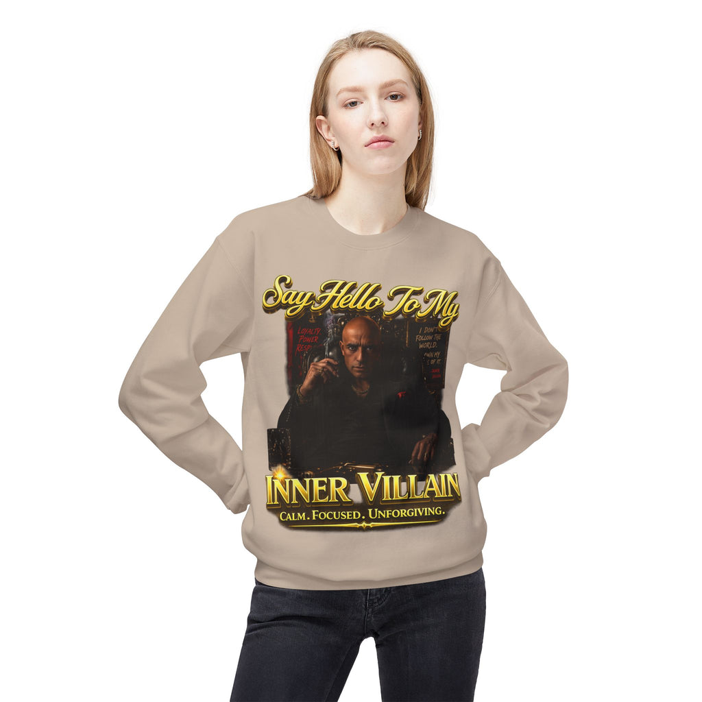 Inner Villain Crewneck Sweatshirt — "Say Hello To My Inner Villain" Graphic Printify
