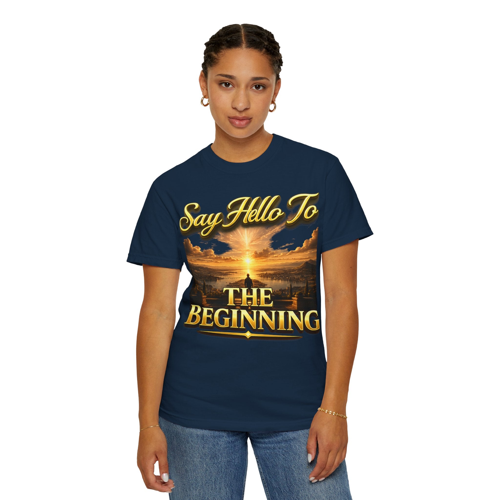 Inspirational 'Say Hello to The Beginning' Sunrise T-Shirt Printify