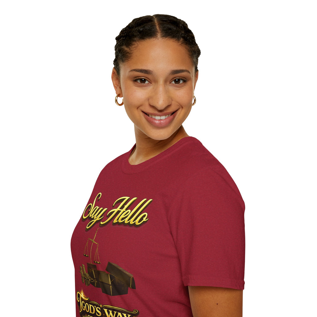 T-Shirt — "Say Hello" Money & Faith Graphic Tee (God's Way You Make Too Much Money) Printify