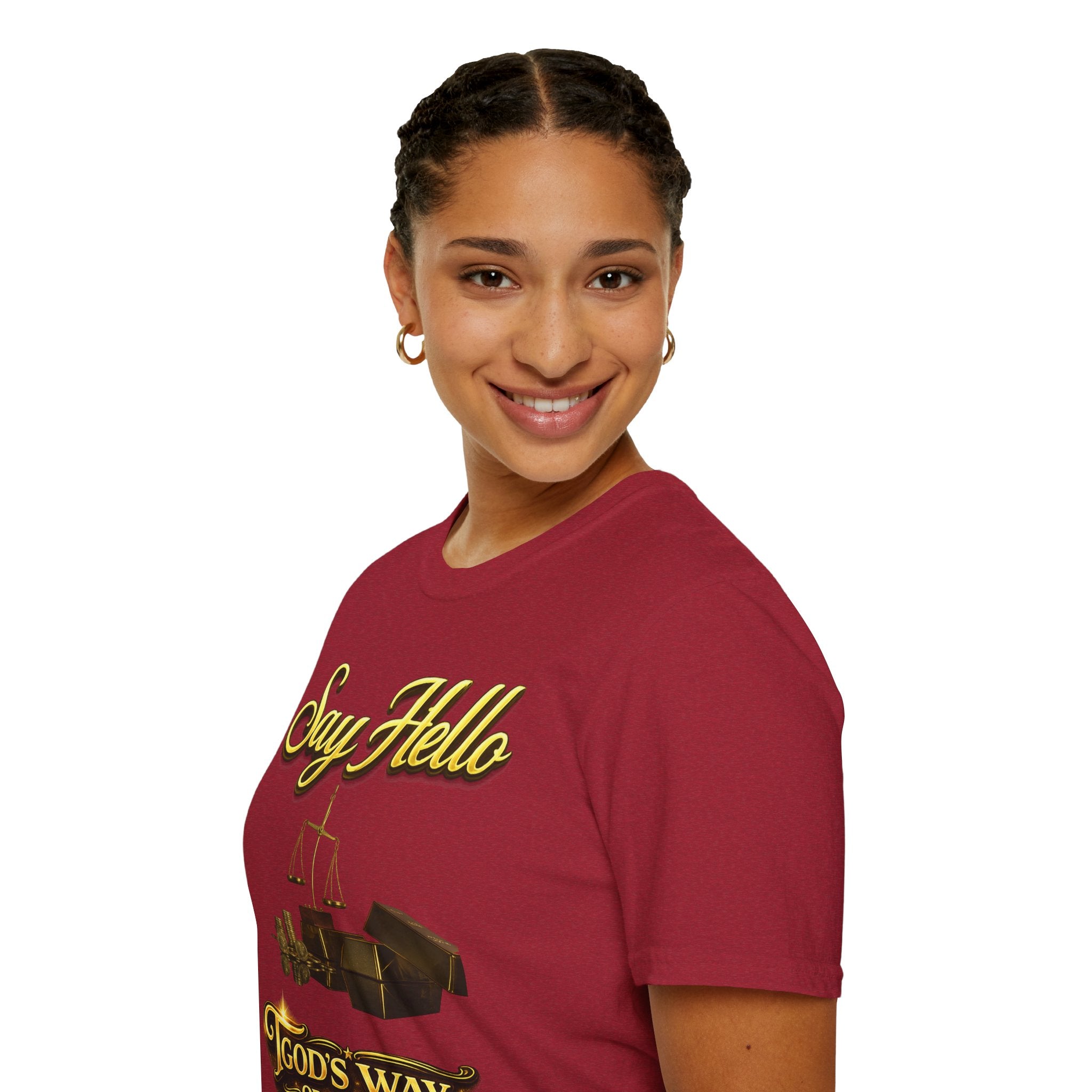 T-Shirt — "Say Hello" Money & Faith Graphic Tee (God's Way You Make Too Much Money) Printify