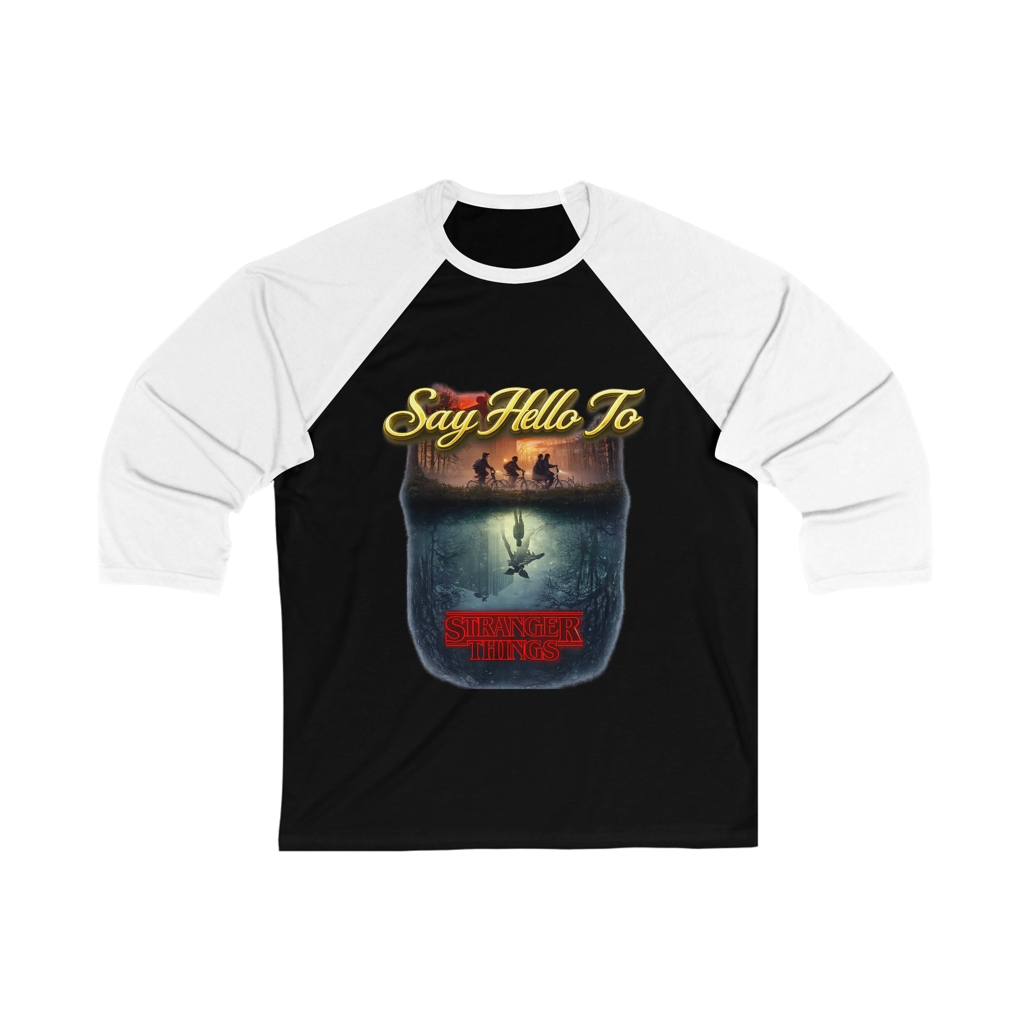 Baseball Tee — "Say Hello To" Stranger Things Inspired Graphic Raglan Printify