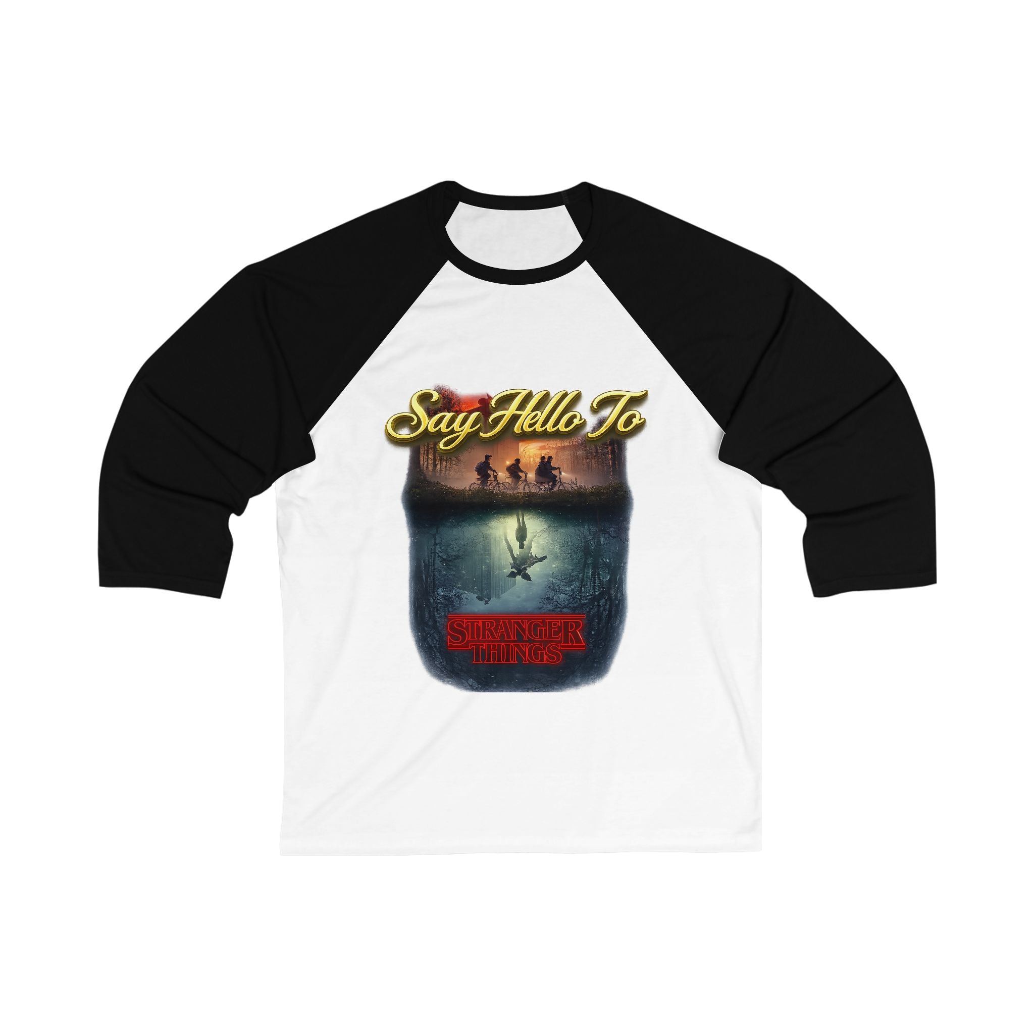 Baseball Tee — "Say Hello To" Stranger Things Inspired Graphic Raglan Printify