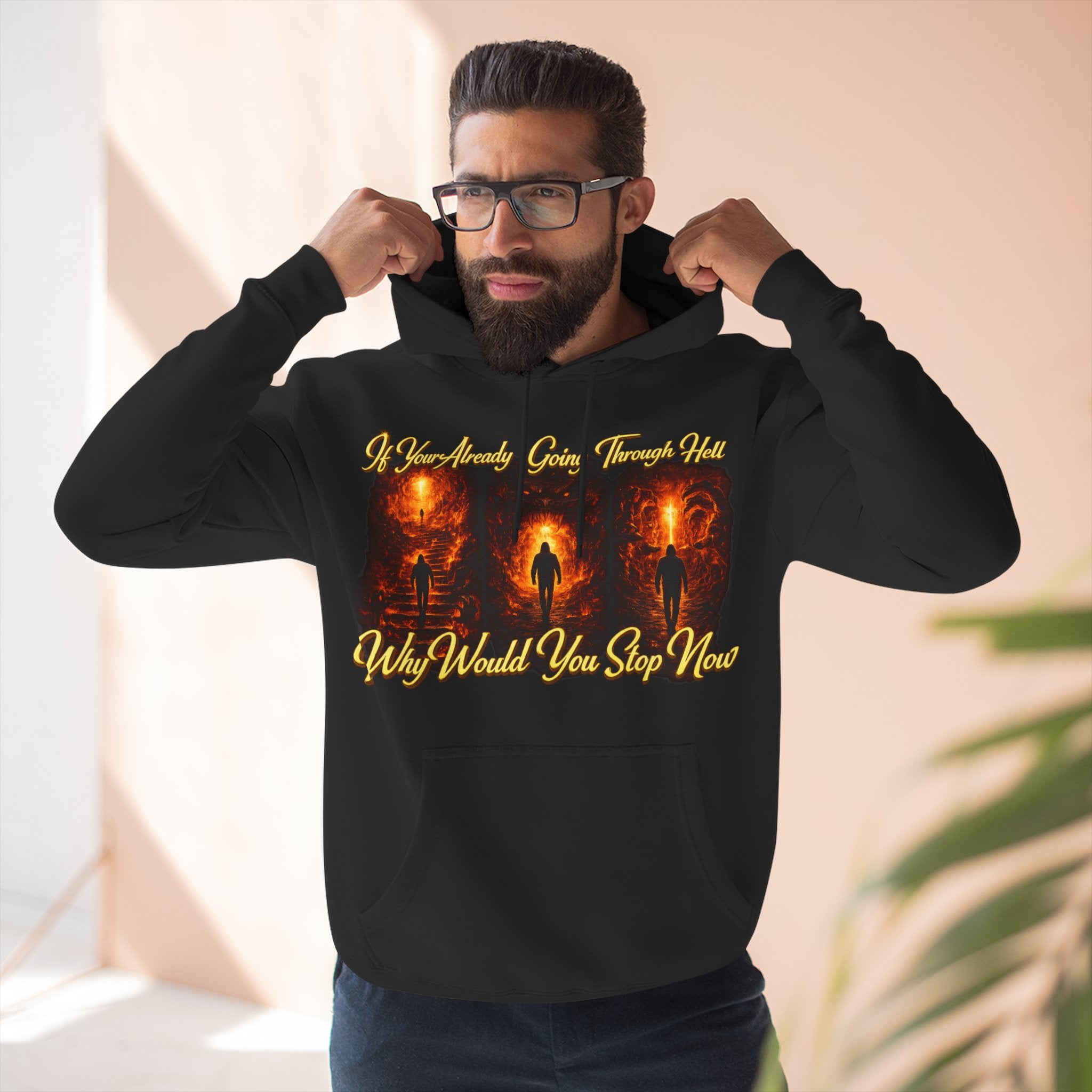 Three-Panel Inspirational Hoodie — "I Was Awakened..." Spiritual Graphic Pullover Printify
