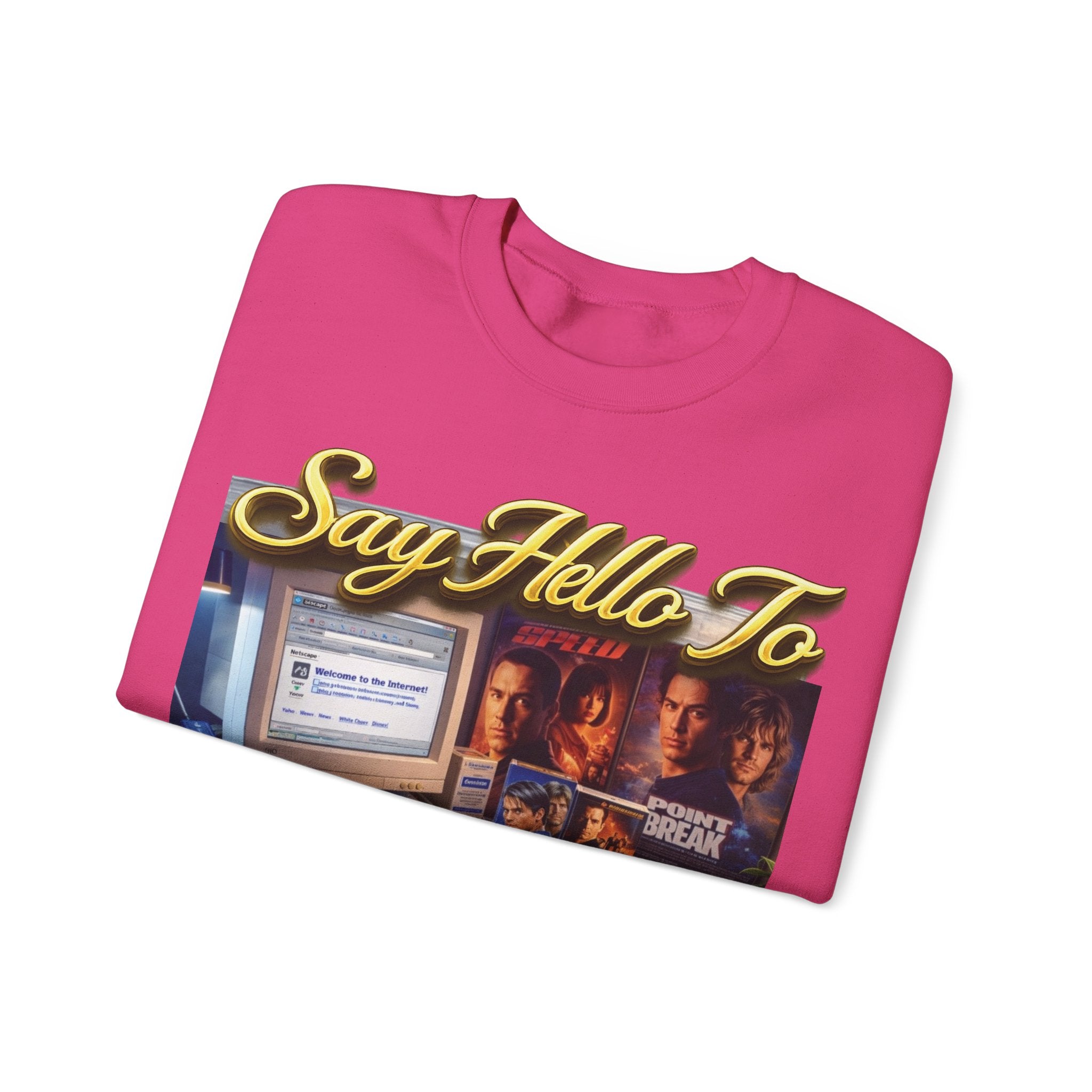 90s Nostalgia Crewneck Sweatshirt – "Say Hello To The Never Forgetful Nostalgic 90's" Printify
