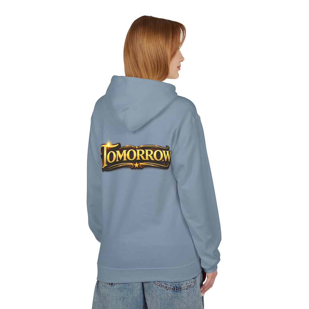 Tomorrow Hoodie — "What's Always Coming But Never Arrives?" Vintage Quote Hoodie Printify