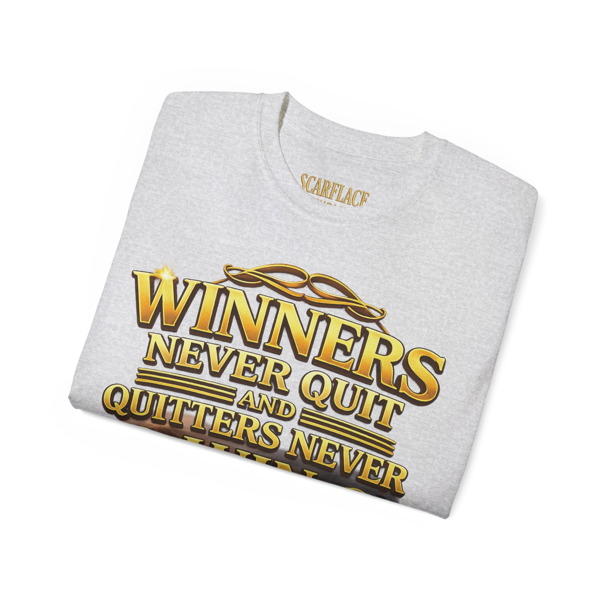 Winners Never Quit Inspirational Tee — Motivational Quote Shirt Printify