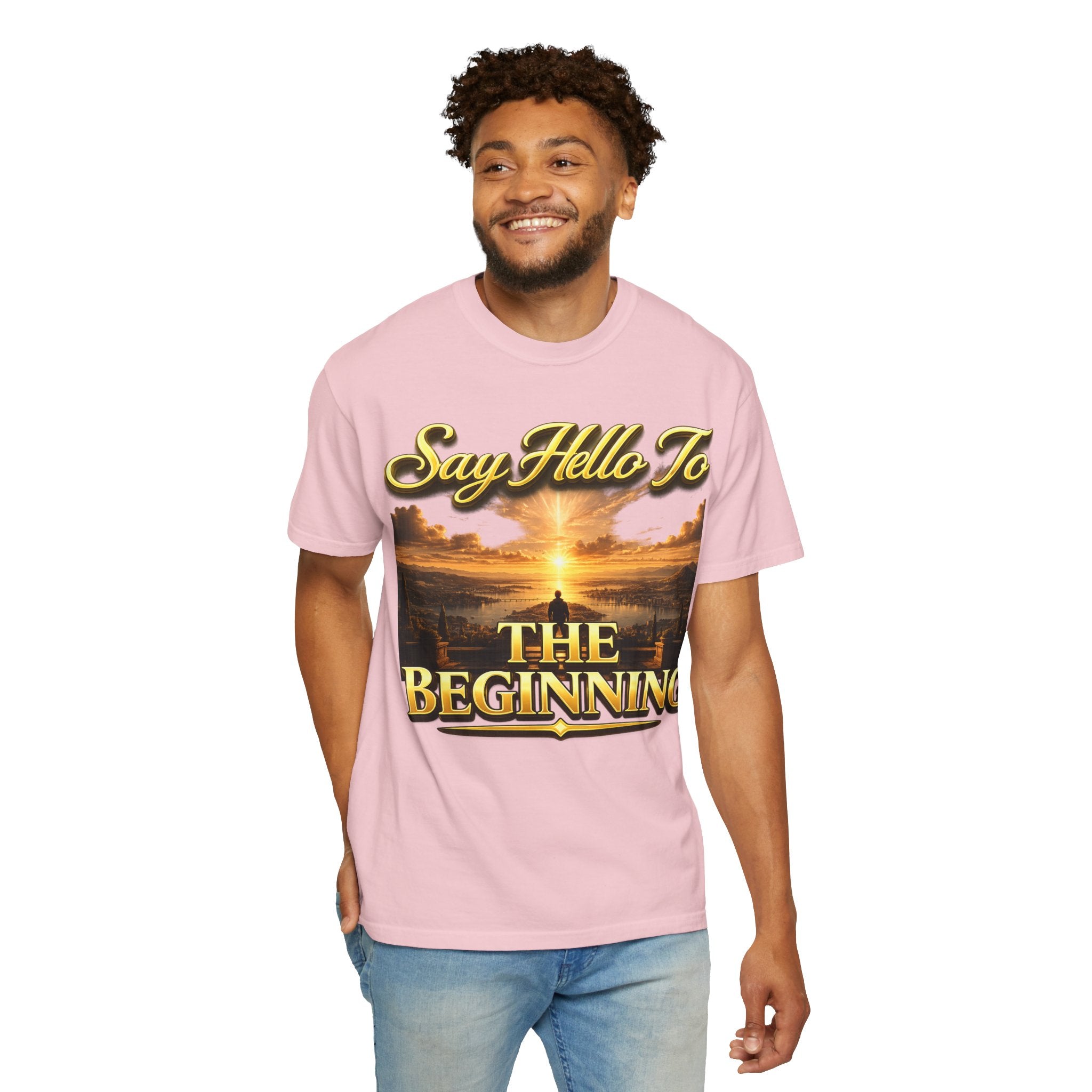 Inspirational 'Say Hello to The Beginning' Sunrise T-Shirt Printify