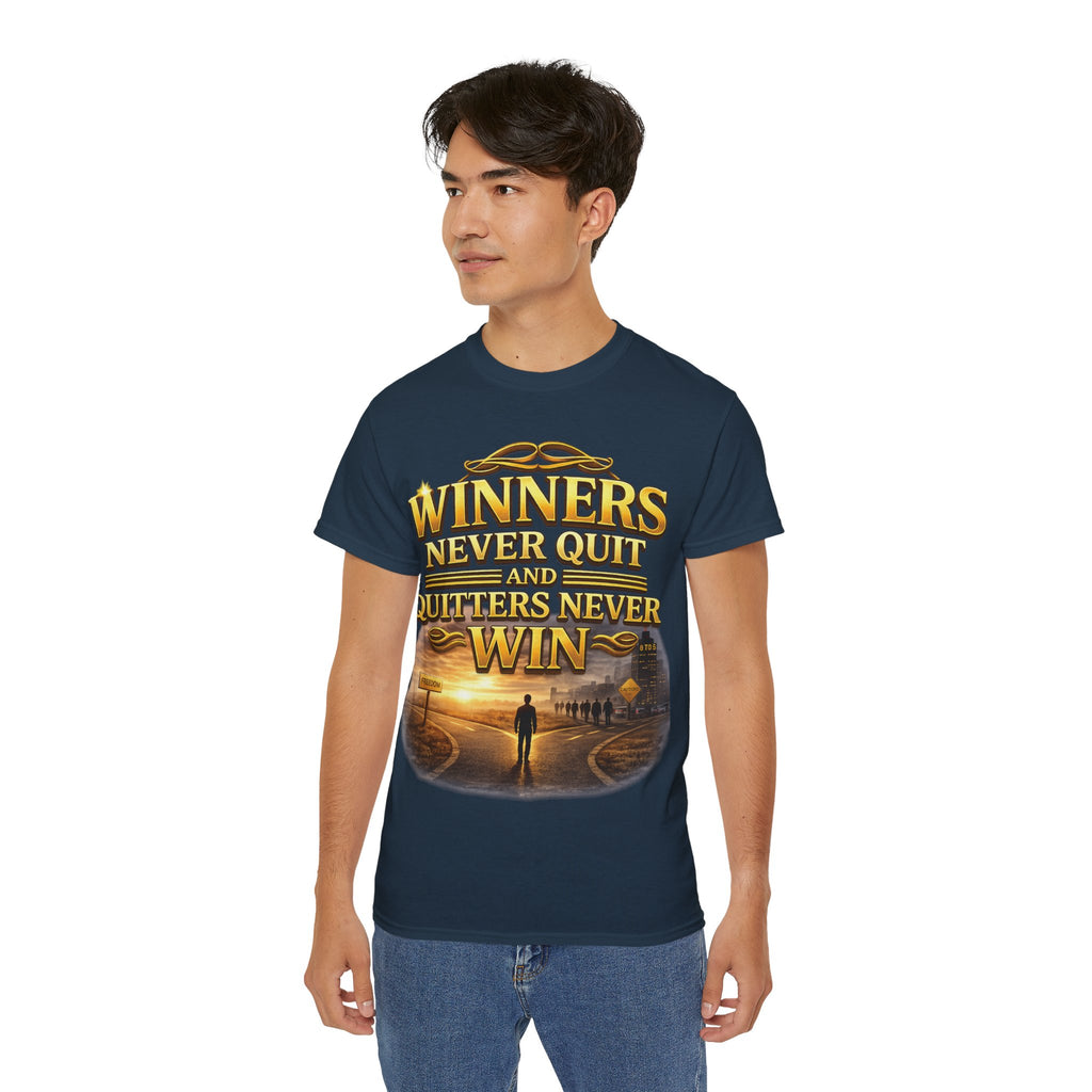 Winners Never Quit Inspirational Tee — Motivational Quote Shirt Printify