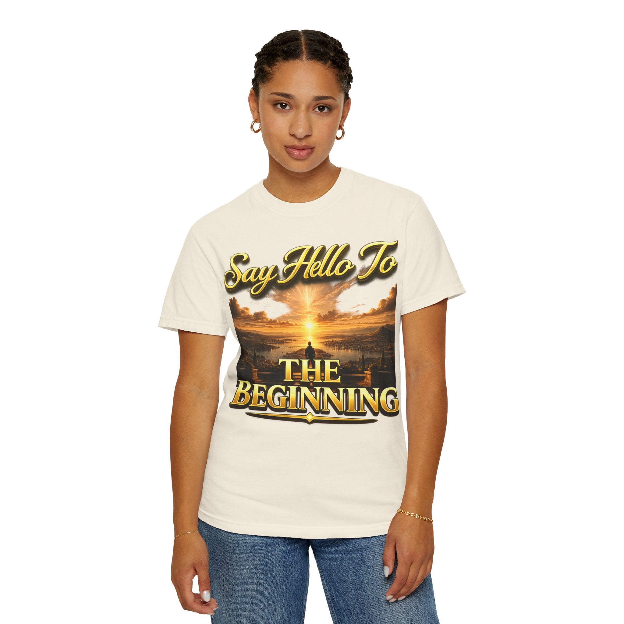 Inspirational 'Say Hello to The Beginning' Sunrise T-Shirt Printify