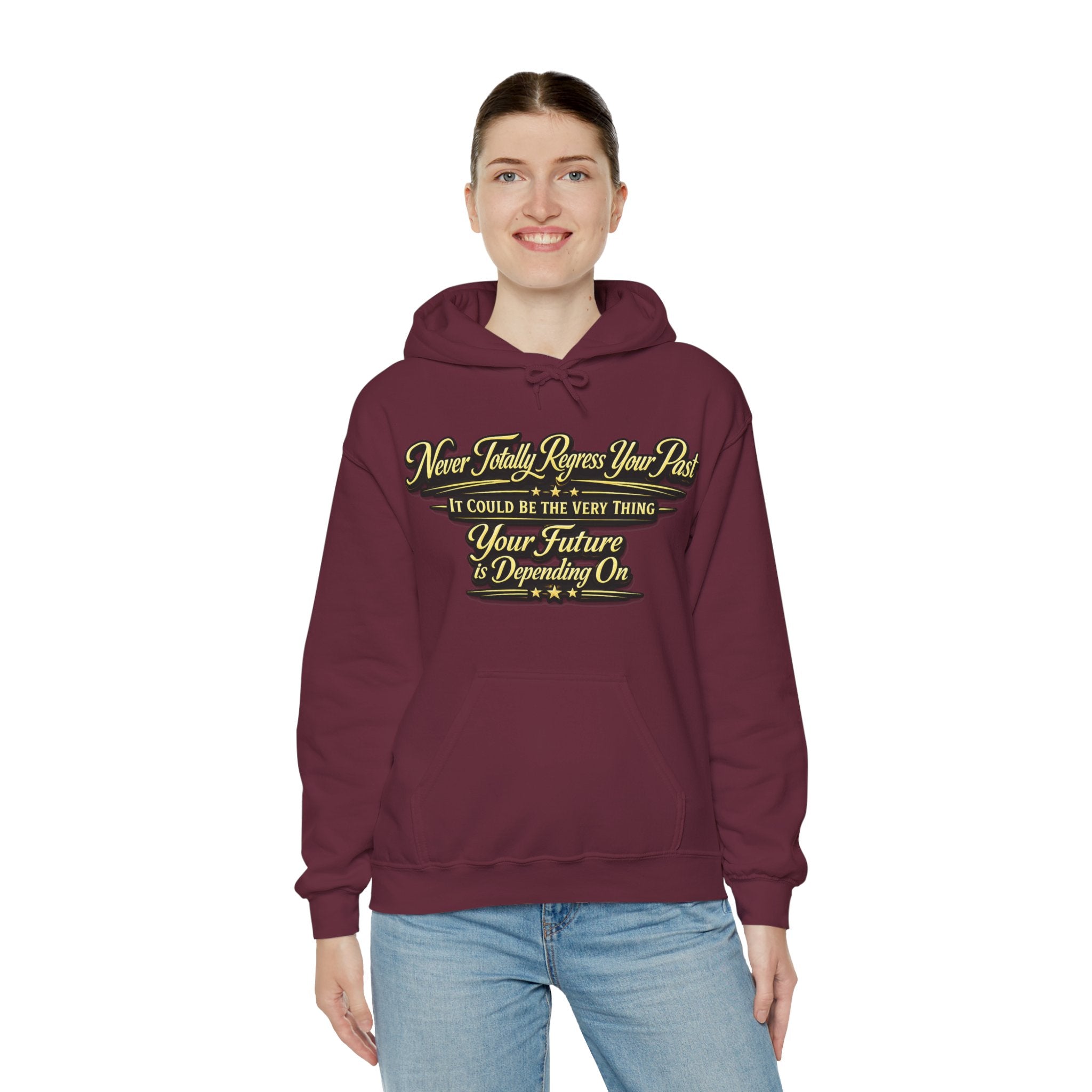 Inspirational Hoodie – “Never Letting Regret Your Past” Motivational City Night Sweatshirt Printify