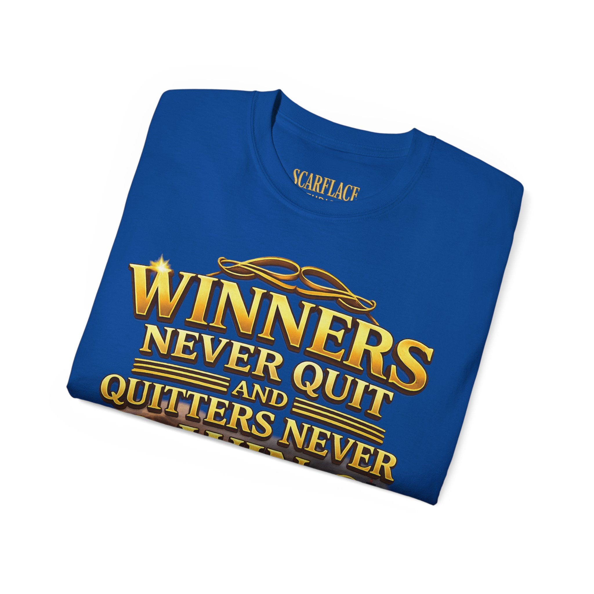 Winners Never Quit Inspirational Tee — Motivational Quote Shirt Printify