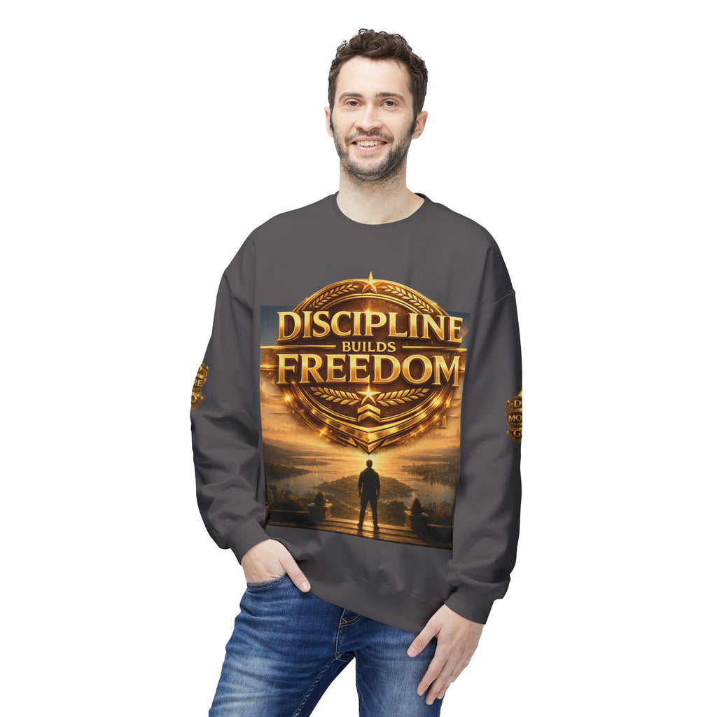 Discipline Builds Freedom Crewneck Sweatshirt – Motivational Fitness & Success Pullover Printify