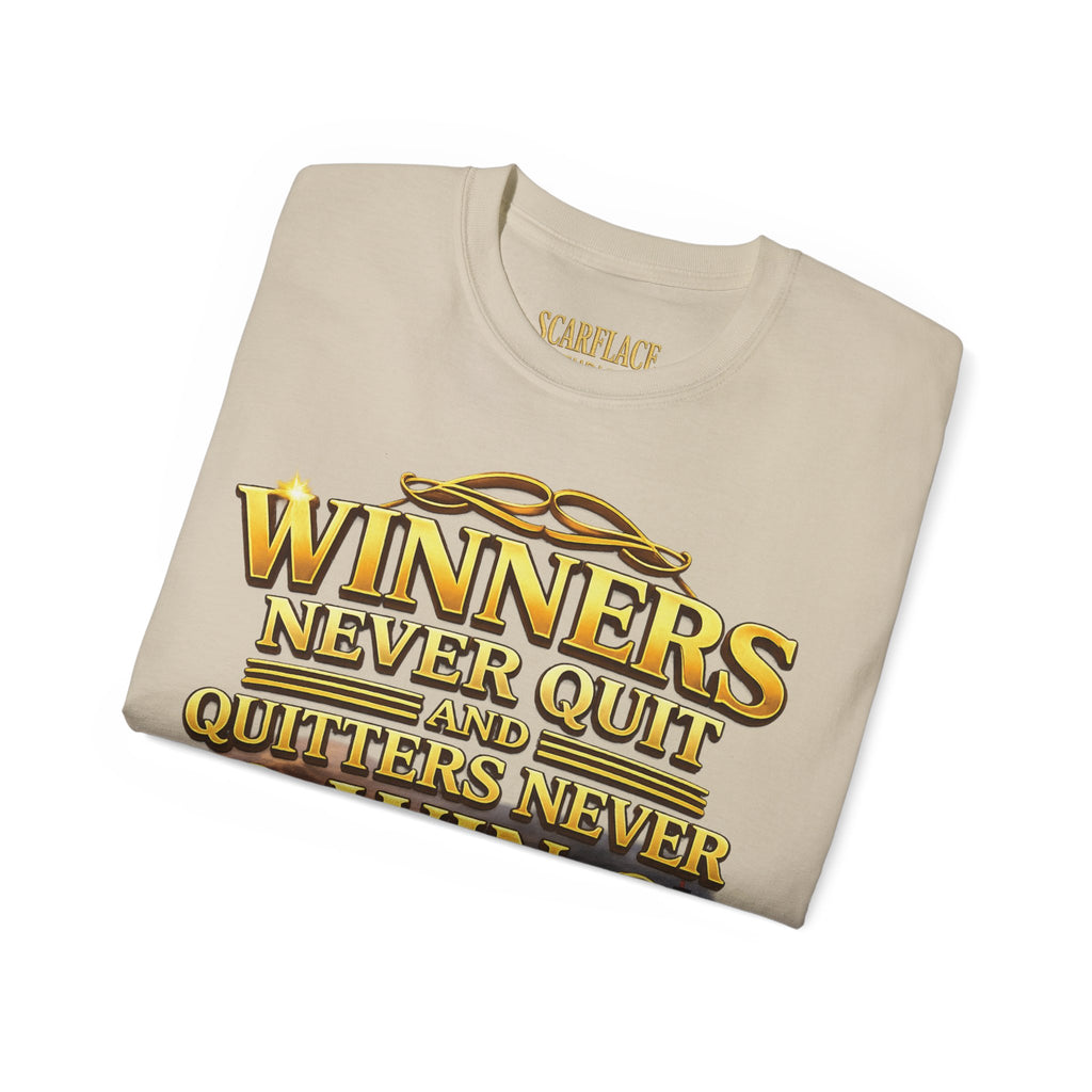 Winners Never Quit Inspirational Tee — Motivational Quote Shirt Printify