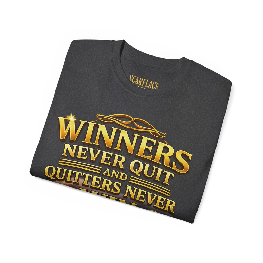 Winners Never Quit Inspirational Tee — Motivational Quote Shirt Printify
