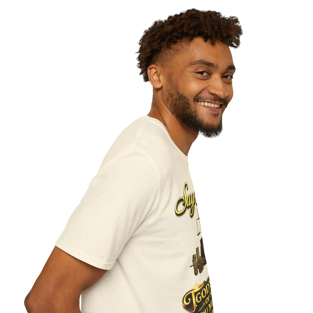 T-Shirt — "Say Hello" Money & Faith Graphic Tee (God's Way You Make Too Much Money) Printify
