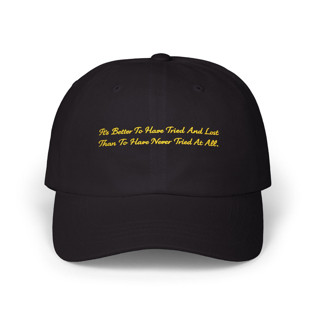 Gold Script "Dad" Cap — Minimal White Baseball Hat Printify