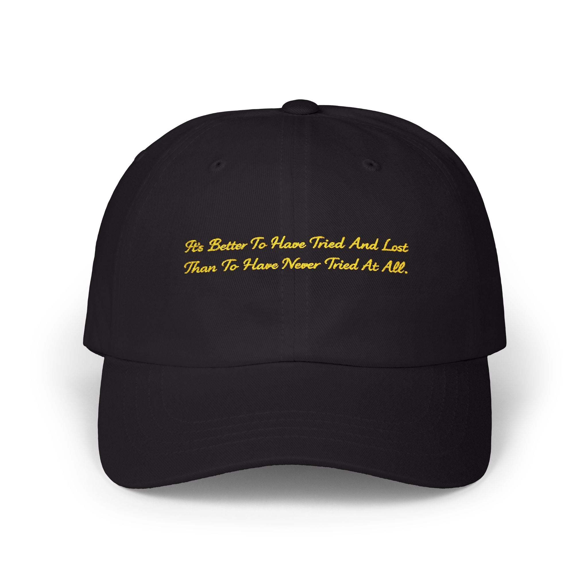 Gold Script "Dad" Cap — Minimal White Baseball Hat Printify