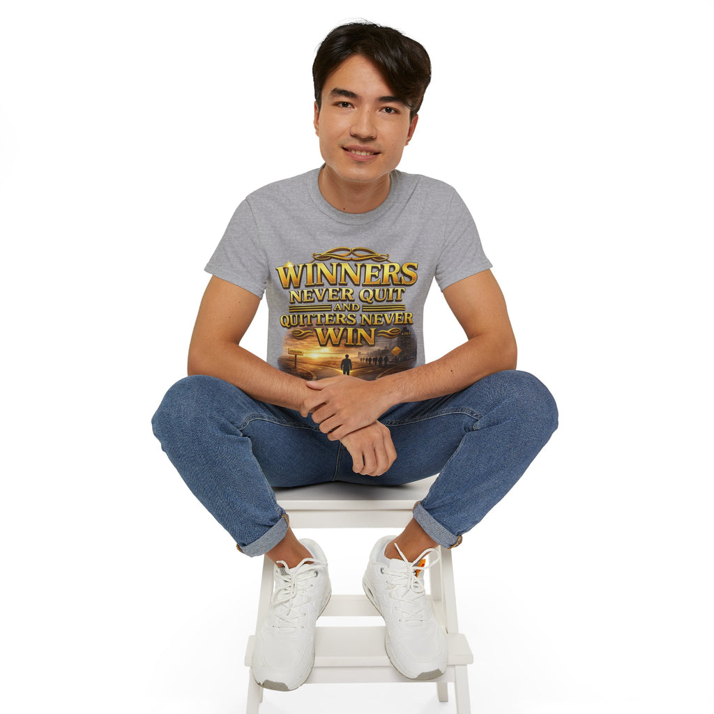 Winners Never Quit Inspirational Tee — Motivational Quote Shirt Printify