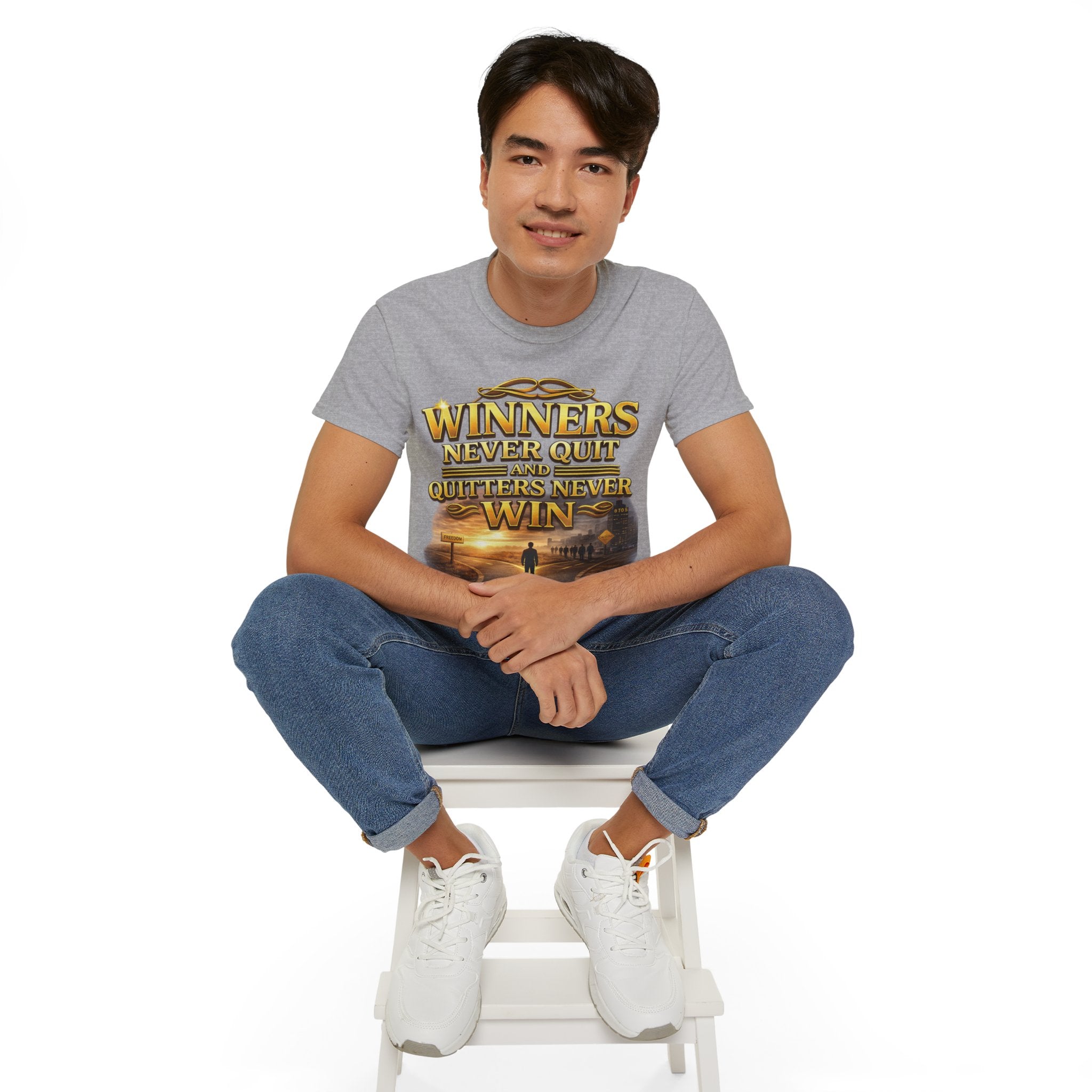 Winners Never Quit Inspirational Tee — Motivational Quote Shirt Printify