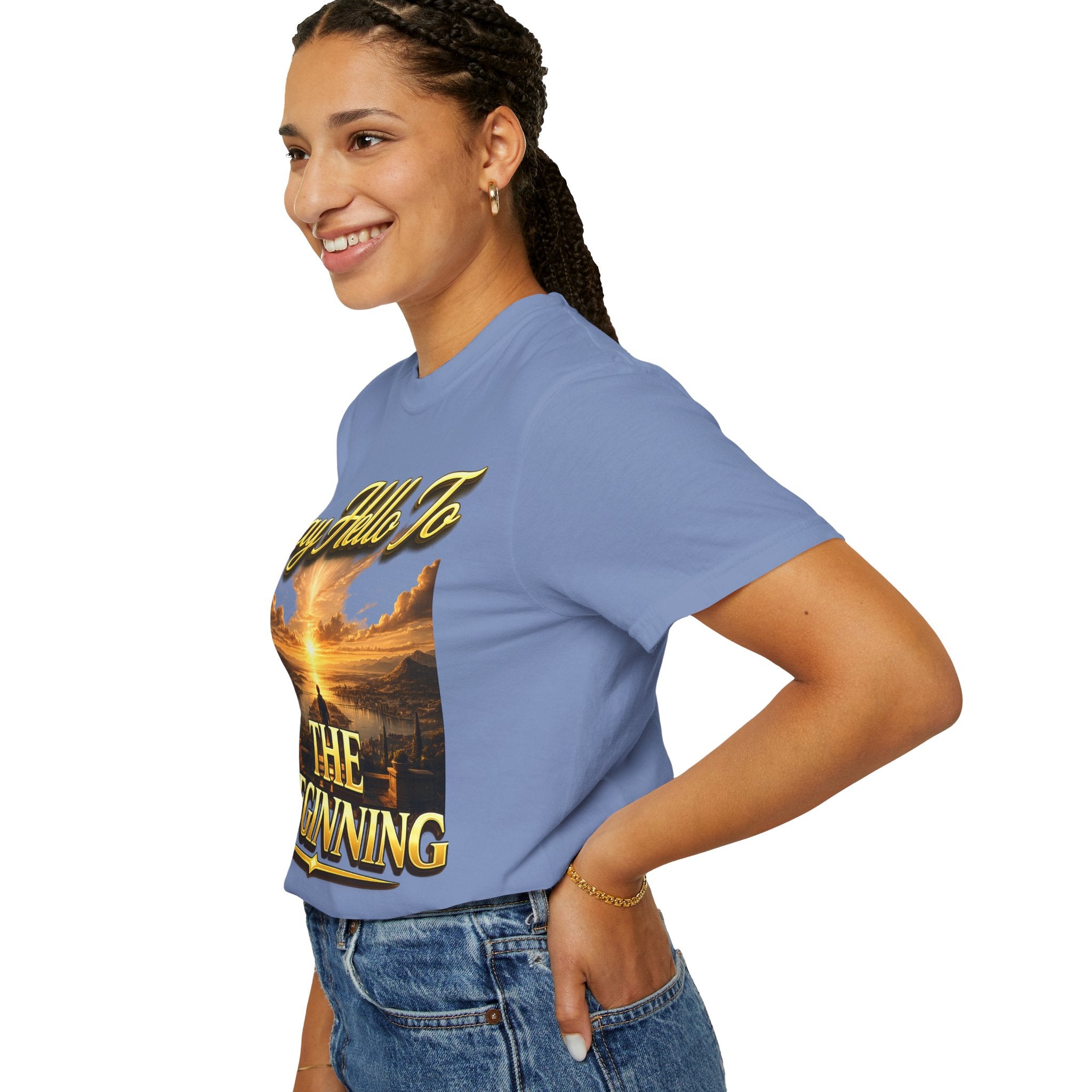 Inspirational 'Say Hello to The Beginning' Sunrise T-Shirt Printify