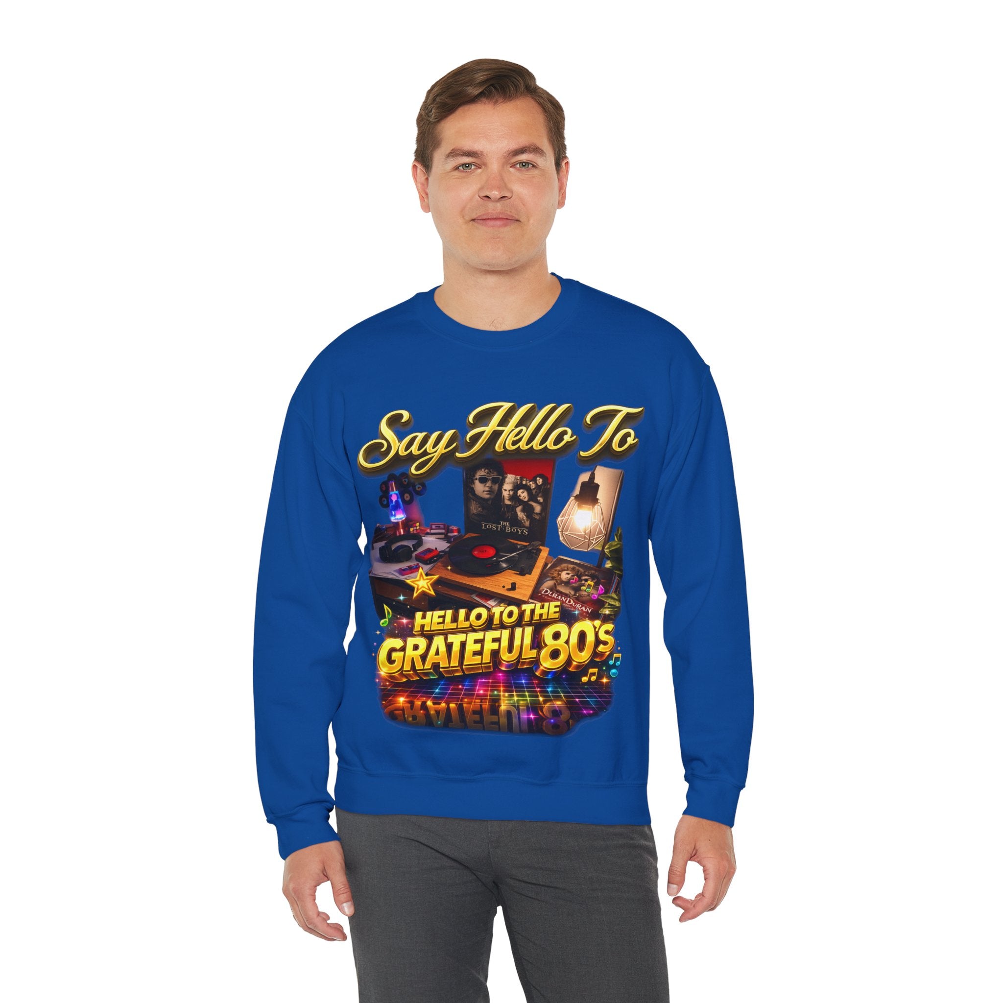 Grateful 80s Crewneck Sweatshirt — “say hello to the grateful 80's” Retro Vibe Printify