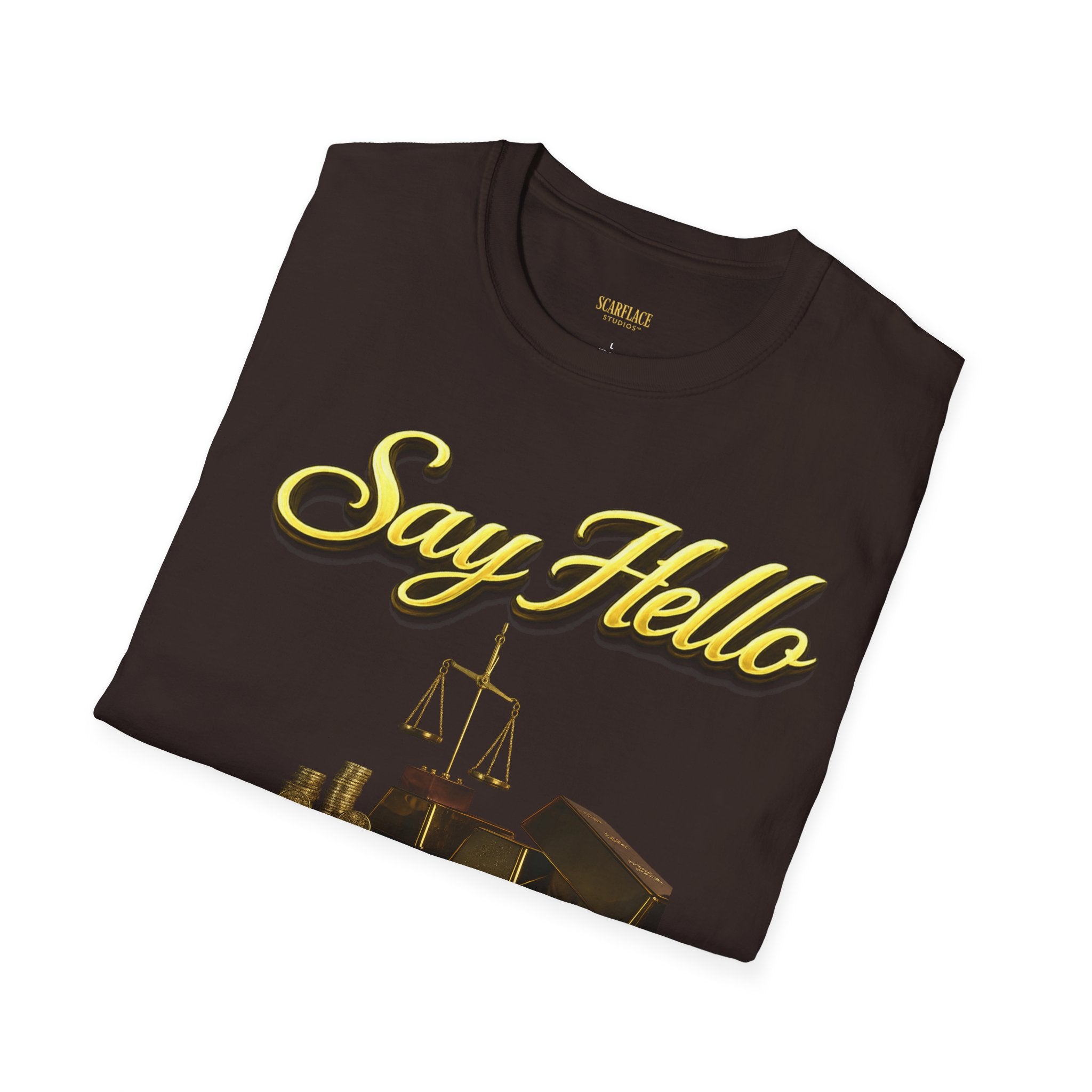 T-Shirt — "Say Hello" Money & Faith Graphic Tee (God's Way You Make Too Much Money) Printify