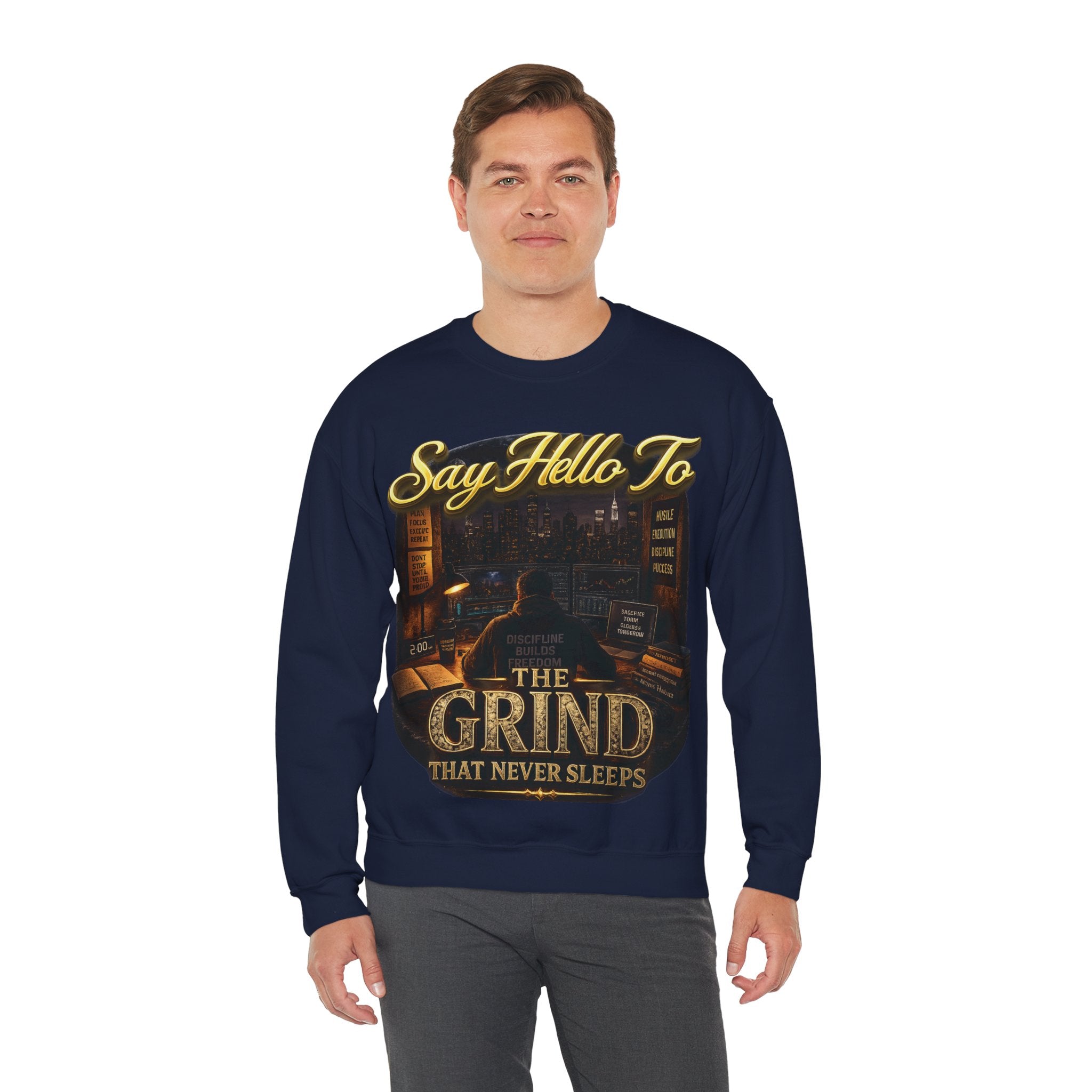 The Grind That Never Sleeps Crewneck Sweatshirt — Motivational Hustle Sweatshirt Printify
