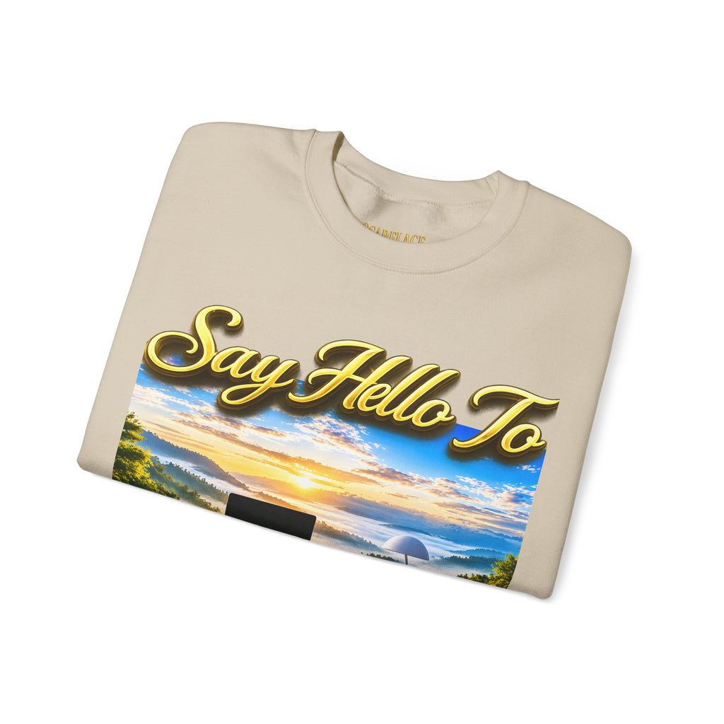 Working From Home Sweatshirt – "Say Hello To" Scenic Home Office Crewneck Printify