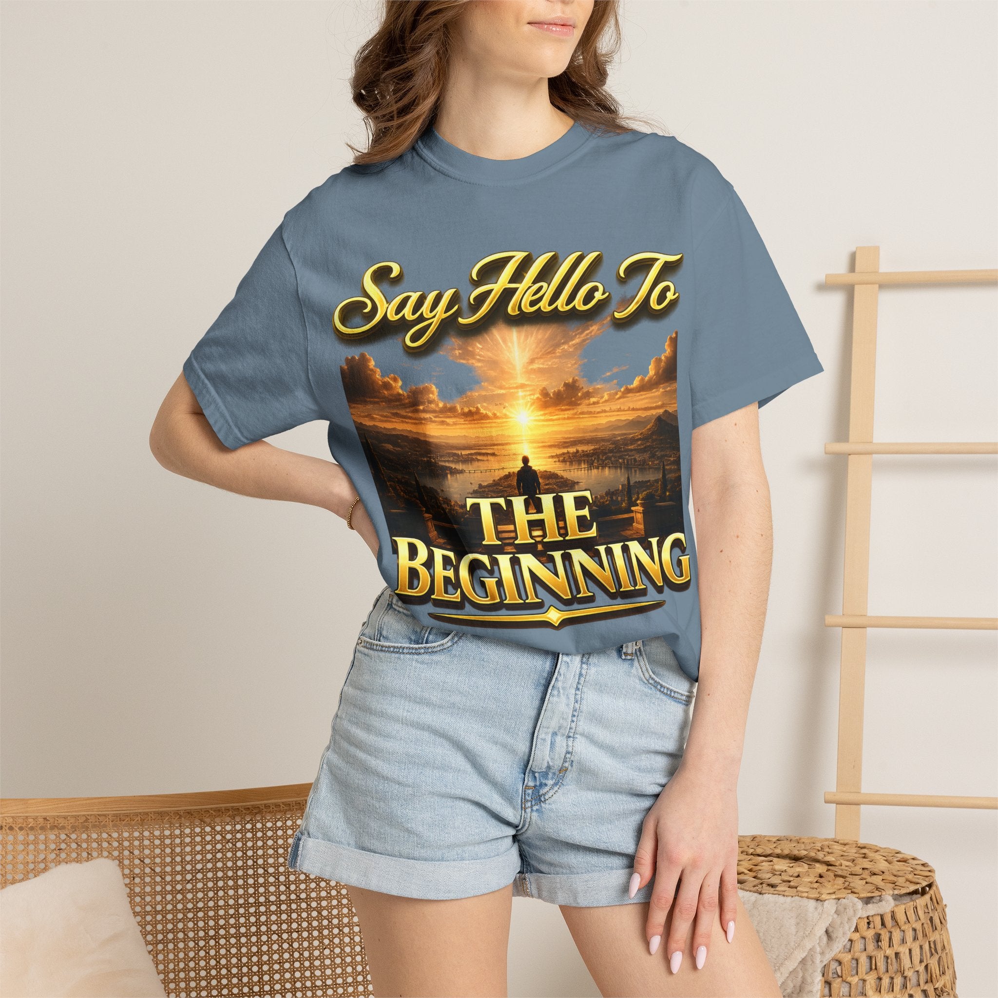 Inspirational 'Say Hello to The Beginning' Sunrise T-Shirt Printify