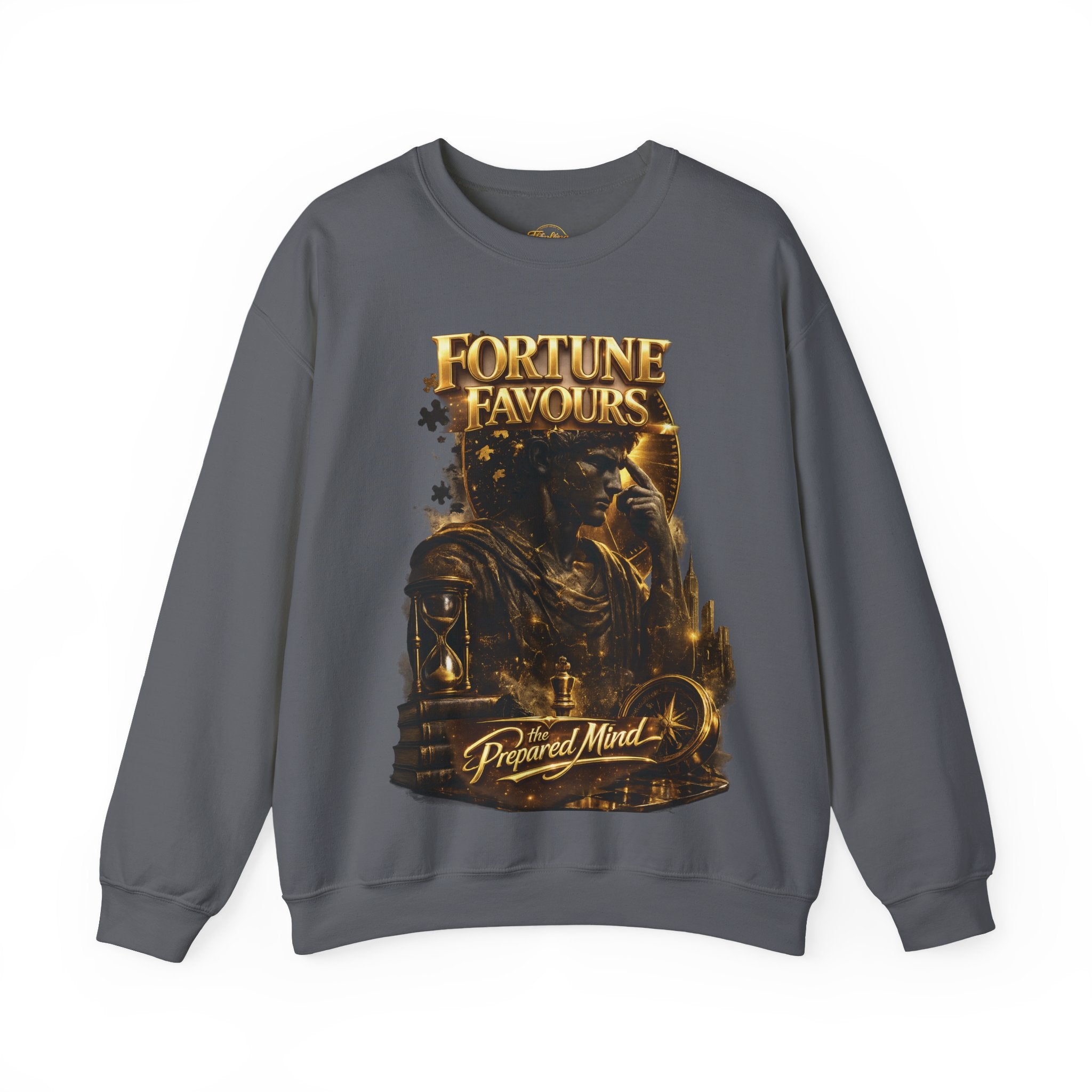 Crewneck Sweatshirt — "Fortune Favors the Prepared Mind" Motivational Design Printify