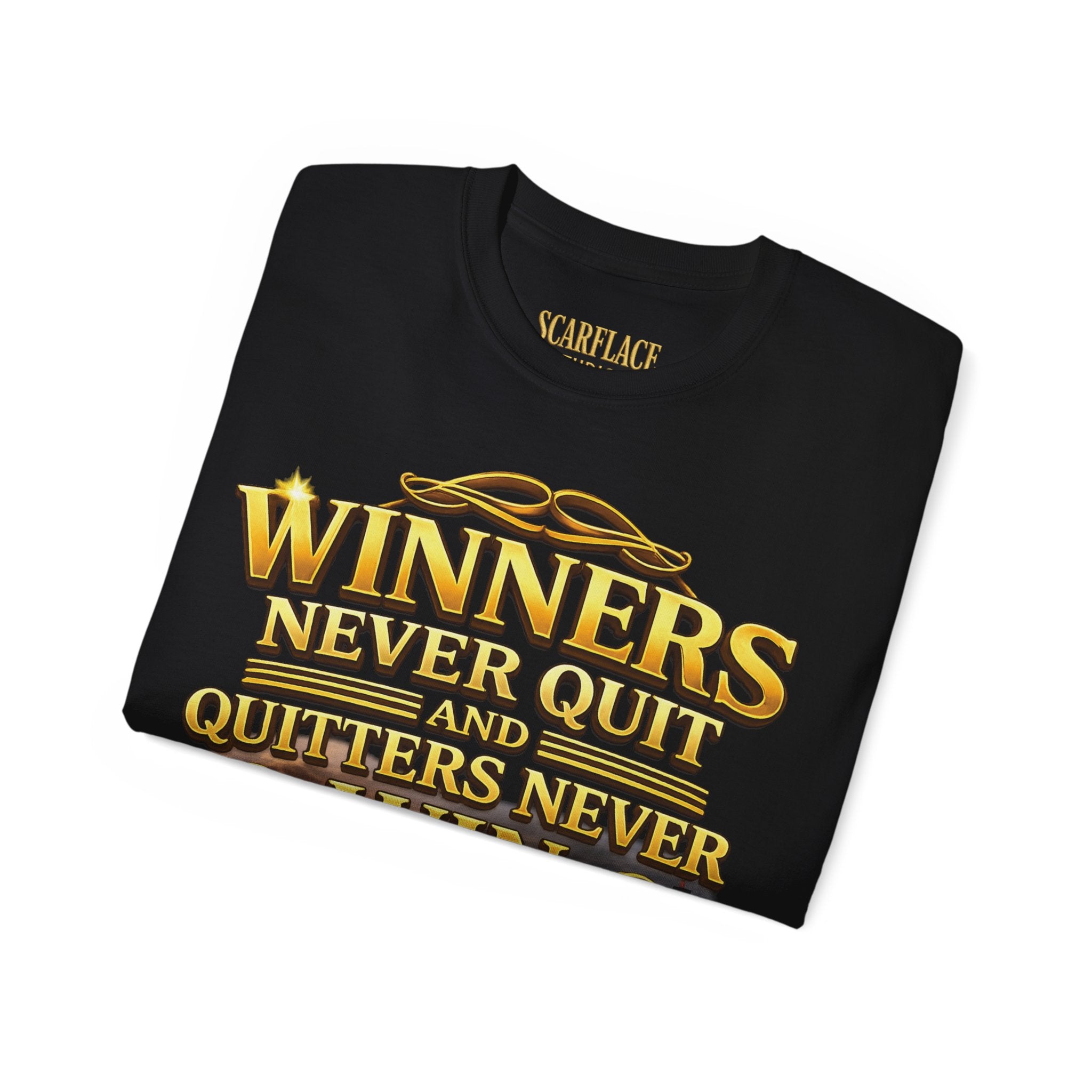 Winners Never Quit Inspirational Tee — Motivational Quote Shirt Printify
