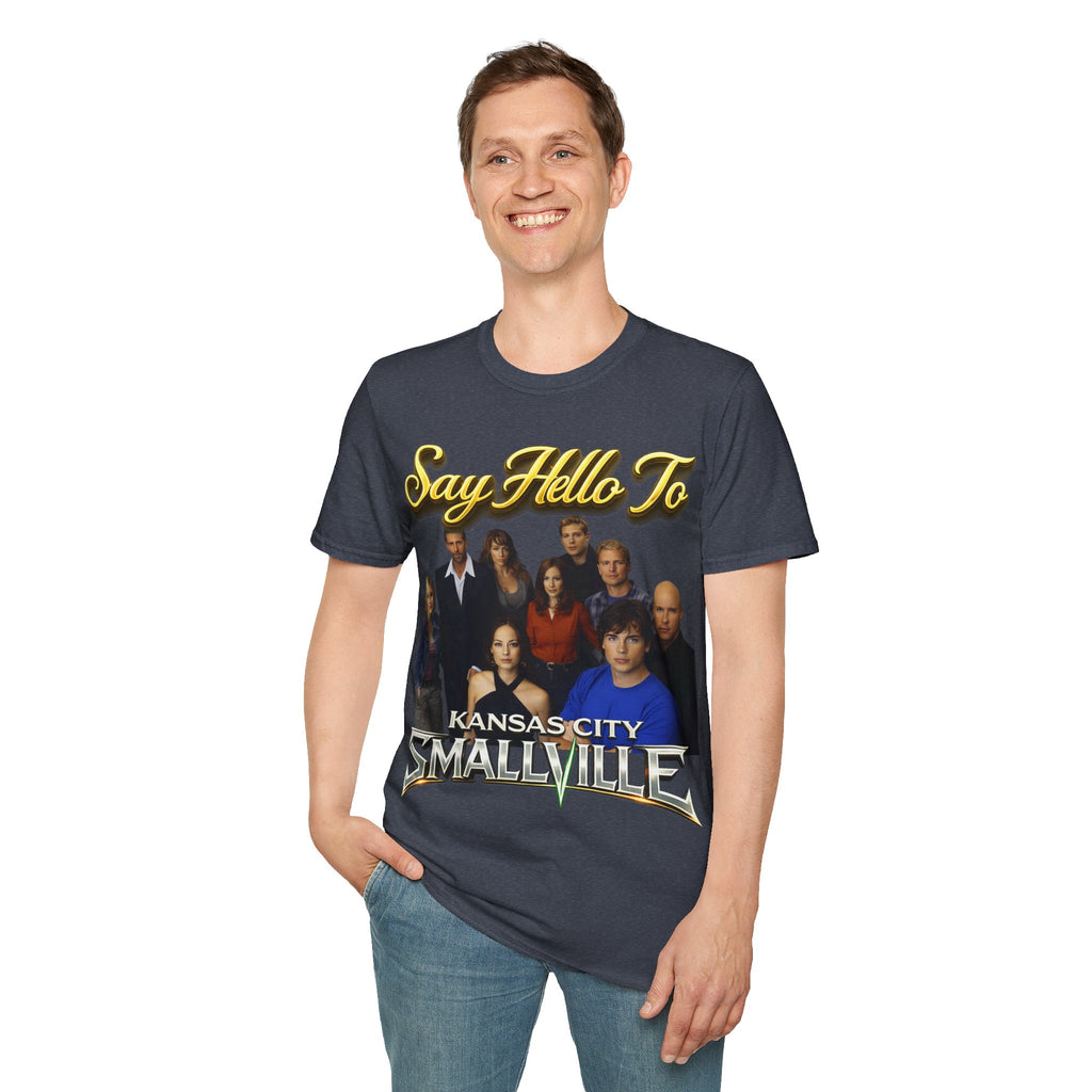 Smallville Cast T-Shirt – "Say Hello To" Kansas City Retro TV Logo Printify