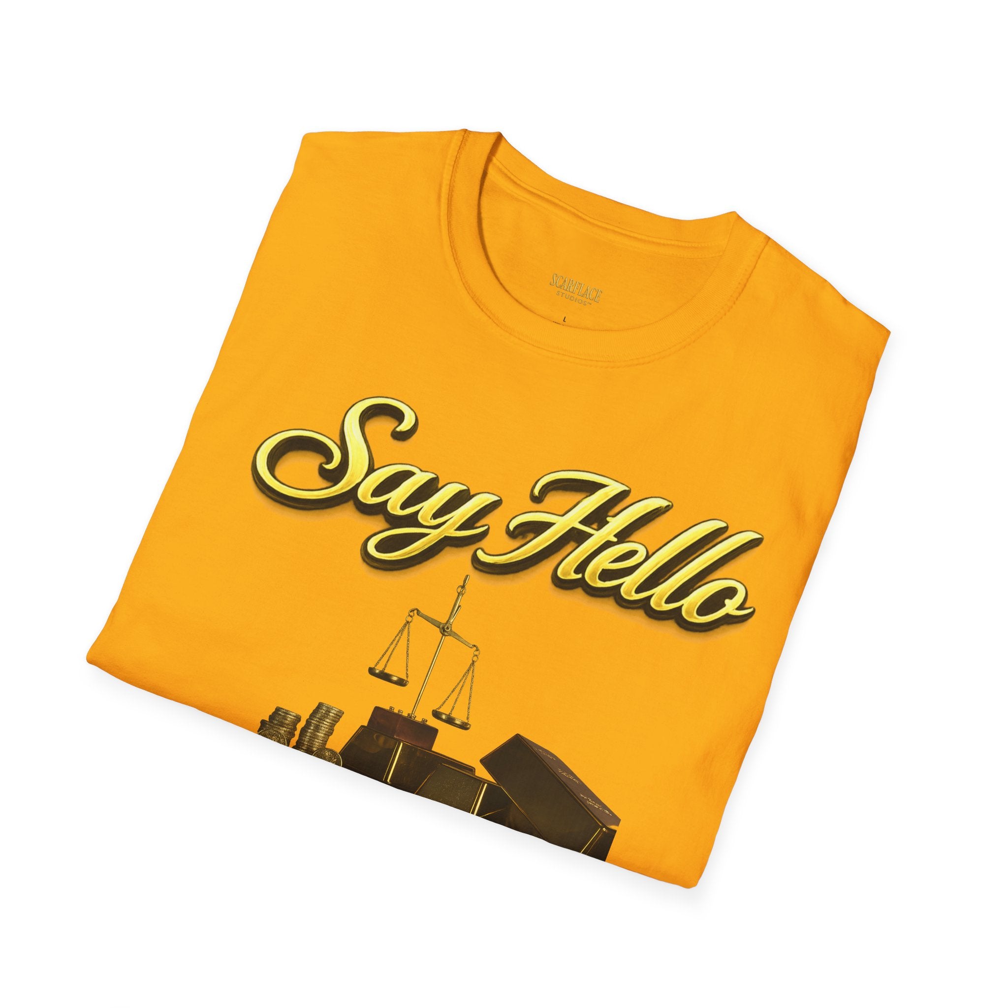 T-Shirt — "Say Hello" Money & Faith Graphic Tee (God's Way You Make Too Much Money) Printify