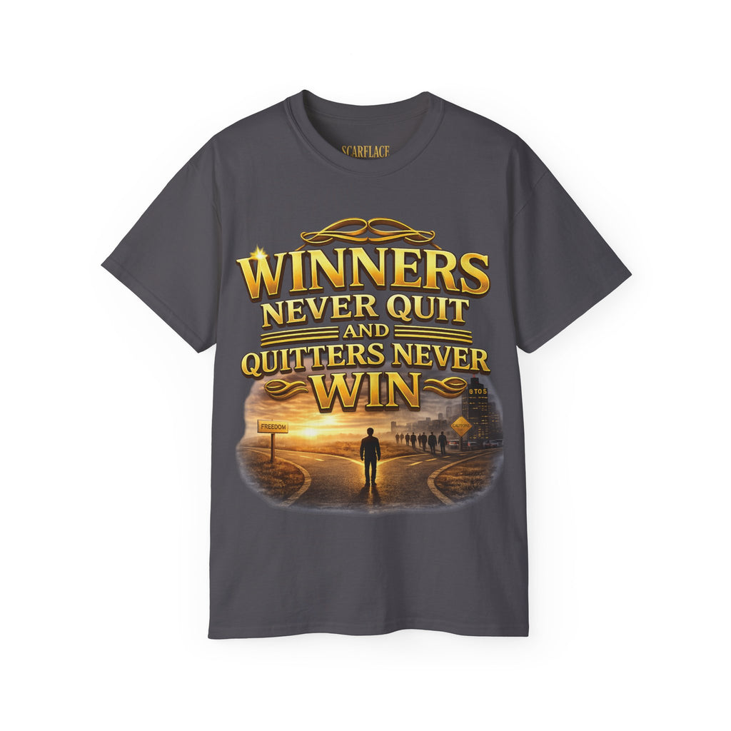 Winners Never Quit Inspirational Tee — Motivational Quote Shirt Printify
