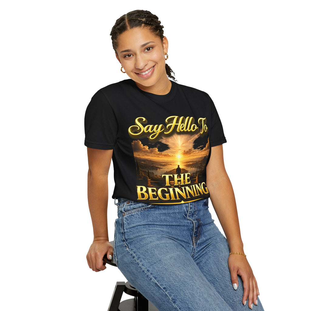 Inspirational 'Say Hello to The Beginning' Sunrise T-Shirt Printify