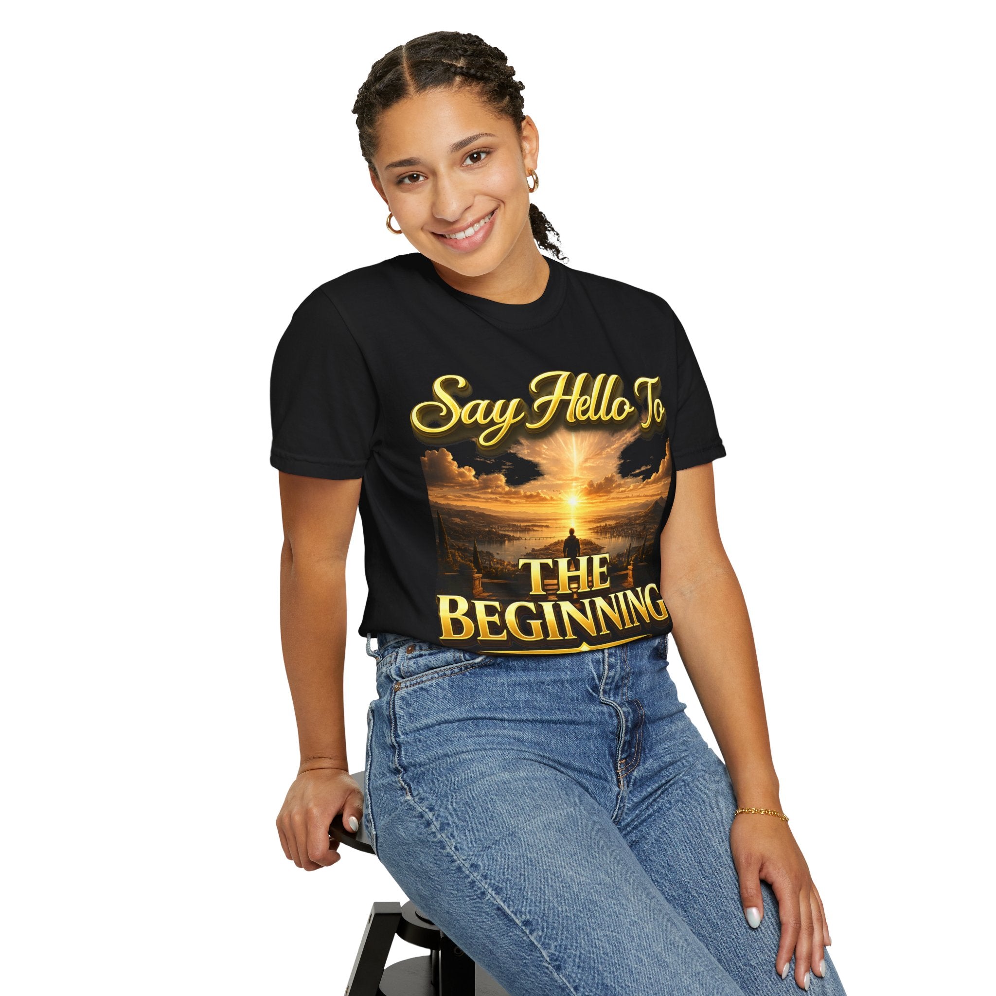 Inspirational 'Say Hello to The Beginning' Sunrise T-Shirt Printify