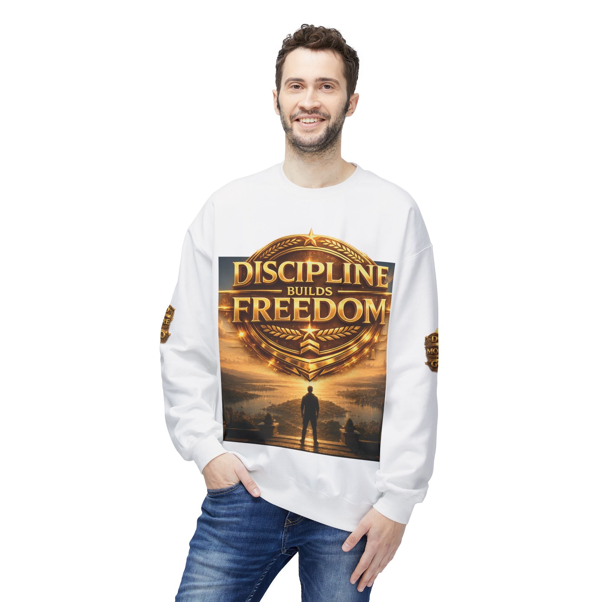 Discipline Builds Freedom Crewneck Sweatshirt – Motivational Fitness & Success Pullover Printify