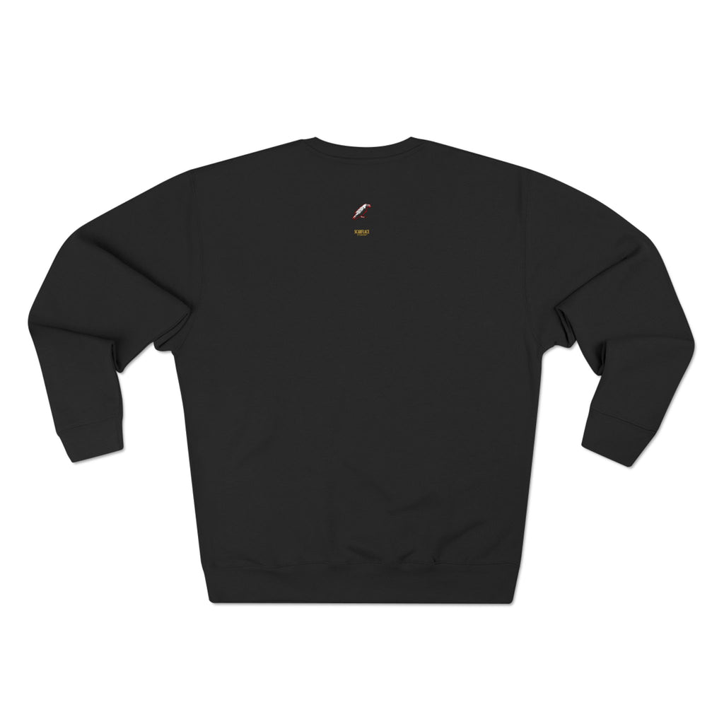 Crewneck Sweatshirt — "Say Hello to My Next Level" Golden Sci‑Fi City Graphic Printify