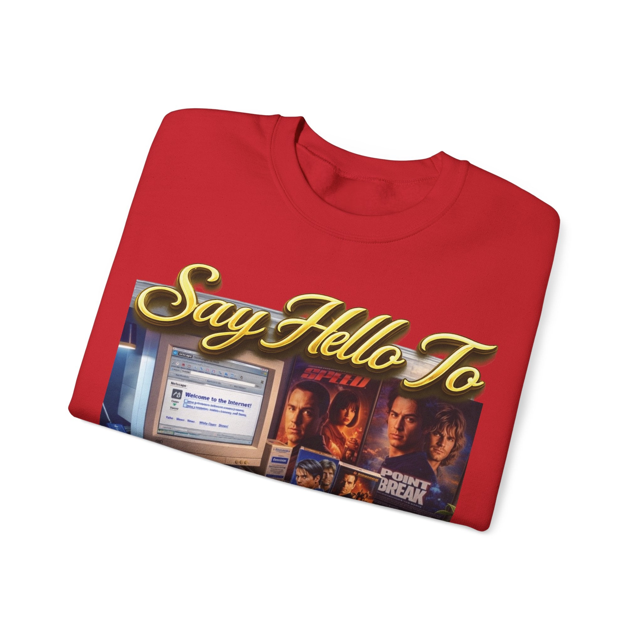 90s Nostalgia Crewneck Sweatshirt – "Say Hello To The Never Forgetful Nostalgic 90's" Printify