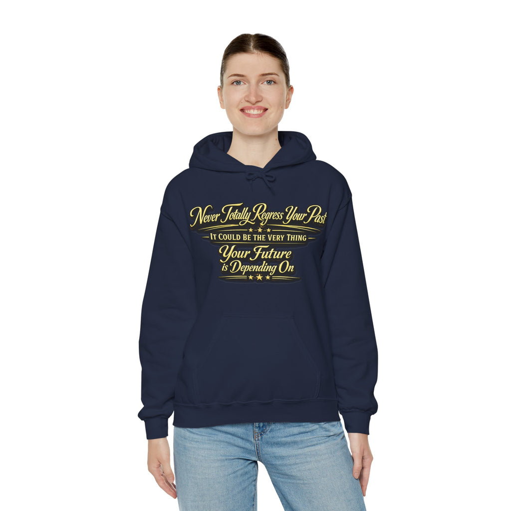 Inspirational Hoodie – “Never Letting Regret Your Past” Motivational City Night Sweatshirt Printify