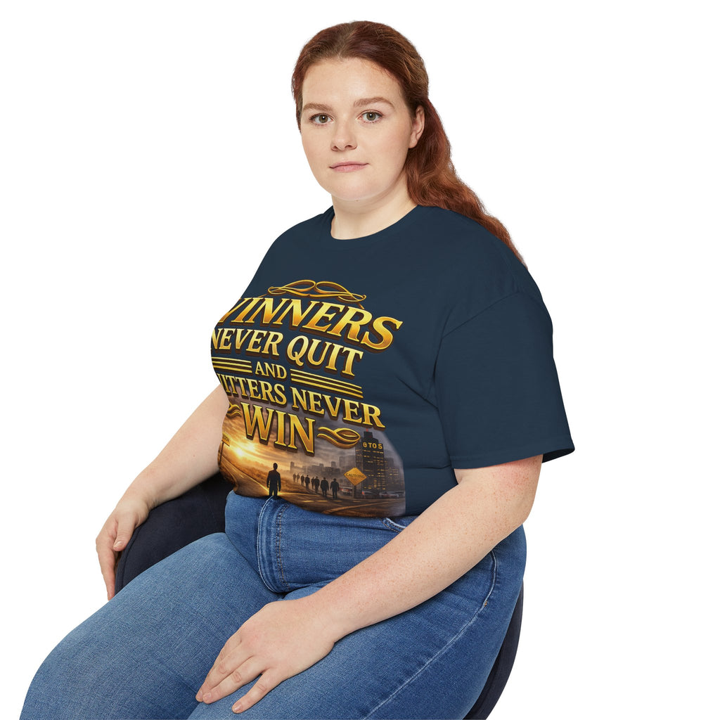 Winners Never Quit Inspirational Tee — Motivational Quote Shirt Printify