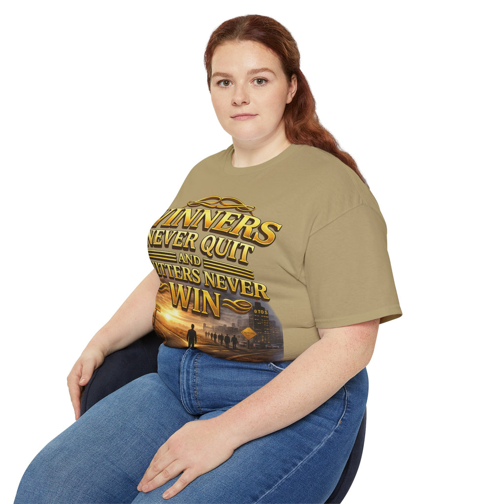Winners Never Quit Inspirational Tee — Motivational Quote Shirt Printify