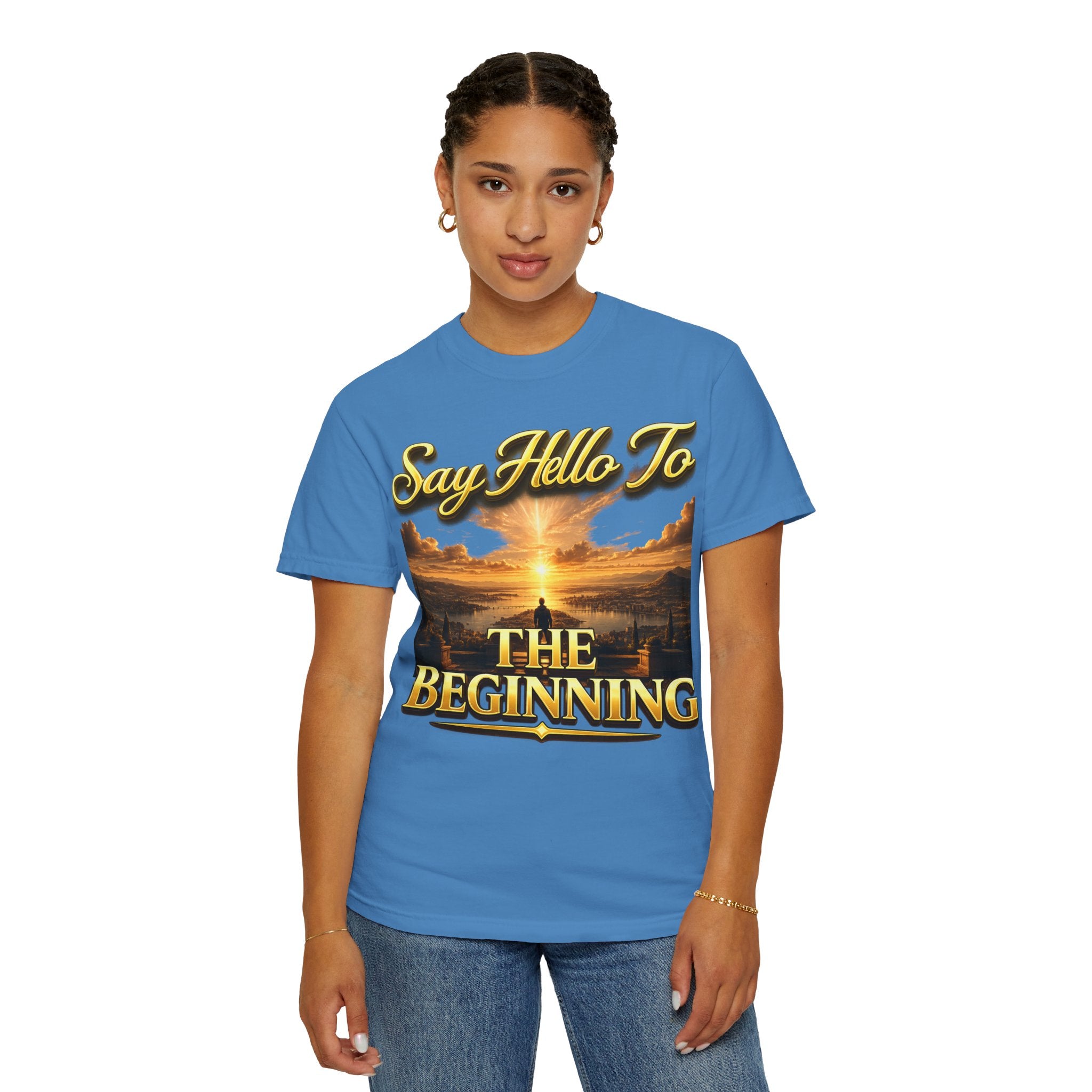 Inspirational 'Say Hello to The Beginning' Sunrise T-Shirt Printify