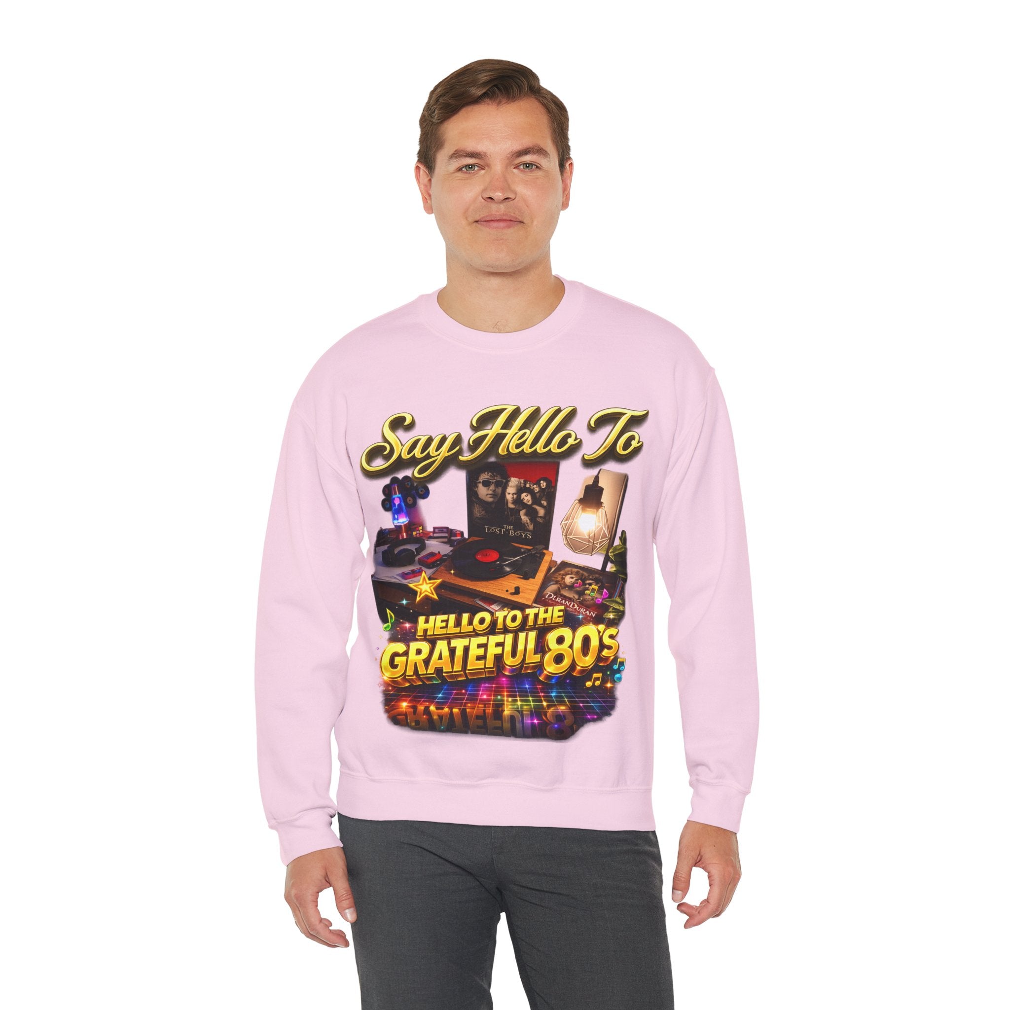 Grateful 80s Crewneck Sweatshirt — “say hello to the grateful 80's” Retro Vibe Printify