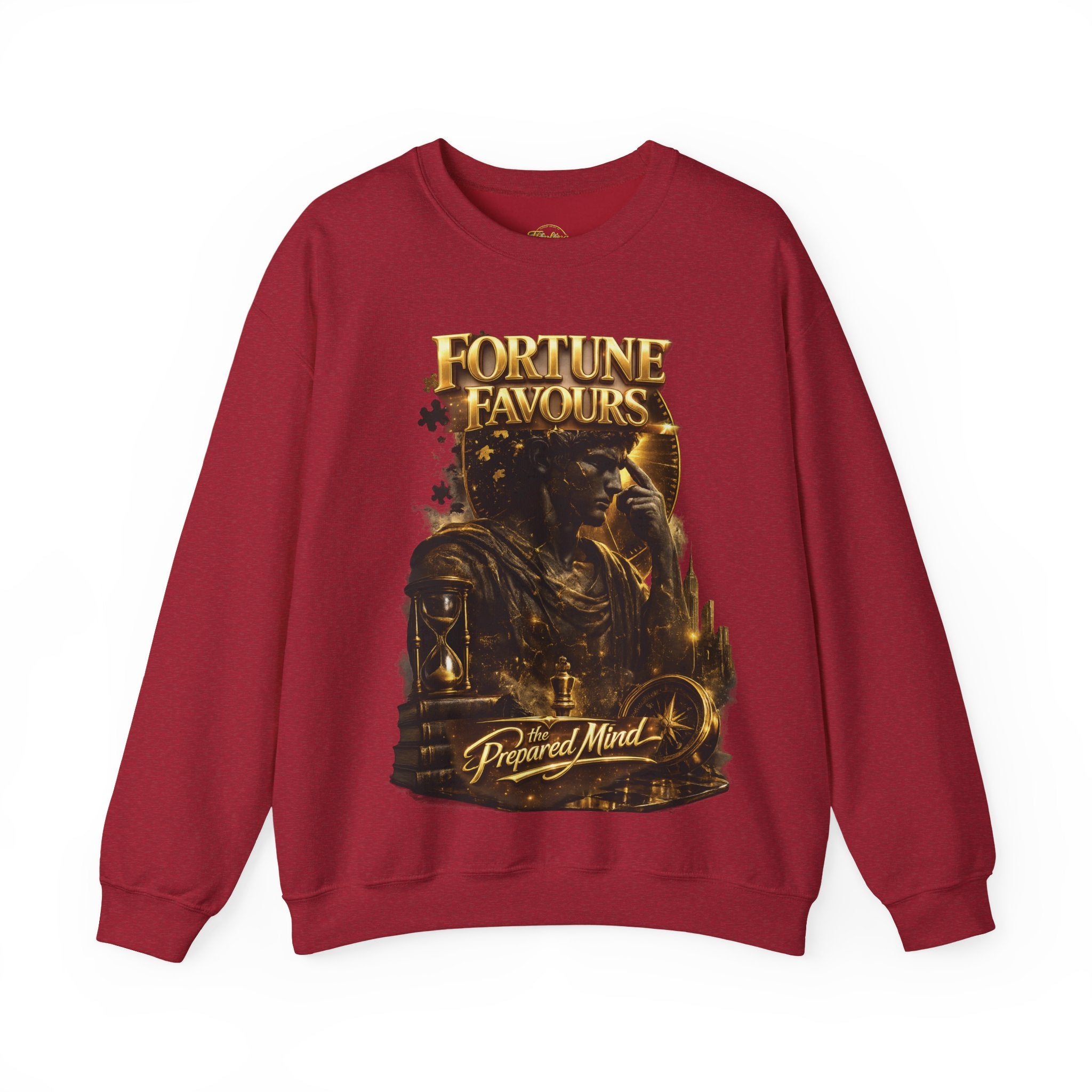 Crewneck Sweatshirt — "Fortune Favors the Prepared Mind" Motivational Design Printify