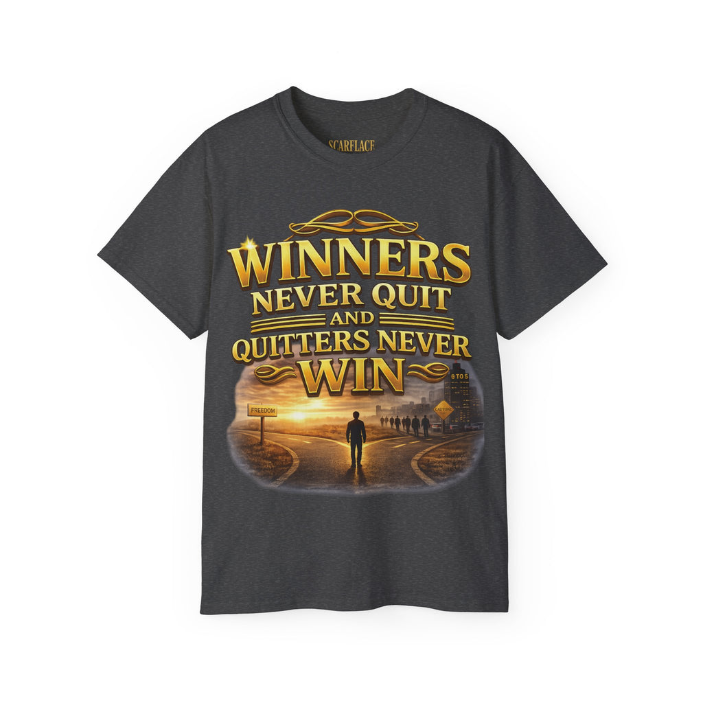 Winners Never Quit Inspirational Tee — Motivational Quote Shirt Printify