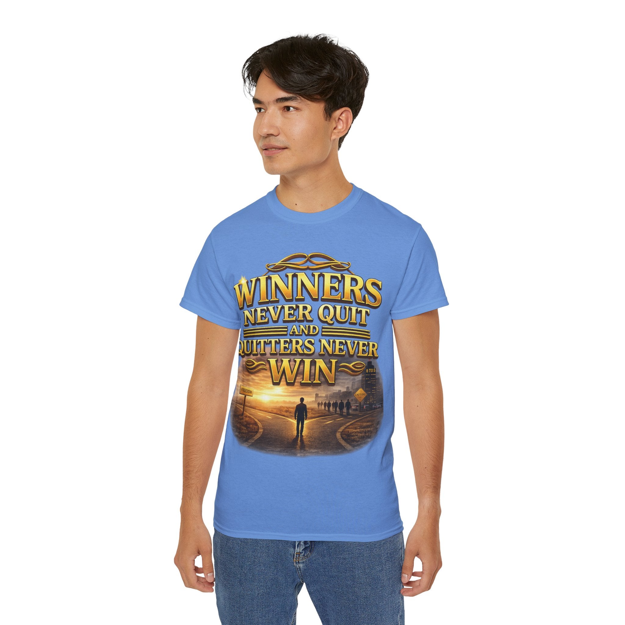 Winners Never Quit Inspirational Tee — Motivational Quote Shirt Printify