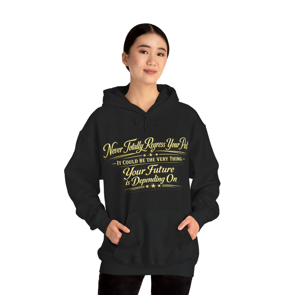 Inspirational Hoodie – “Never Letting Regret Your Past” Motivational City Night Sweatshirt Printify