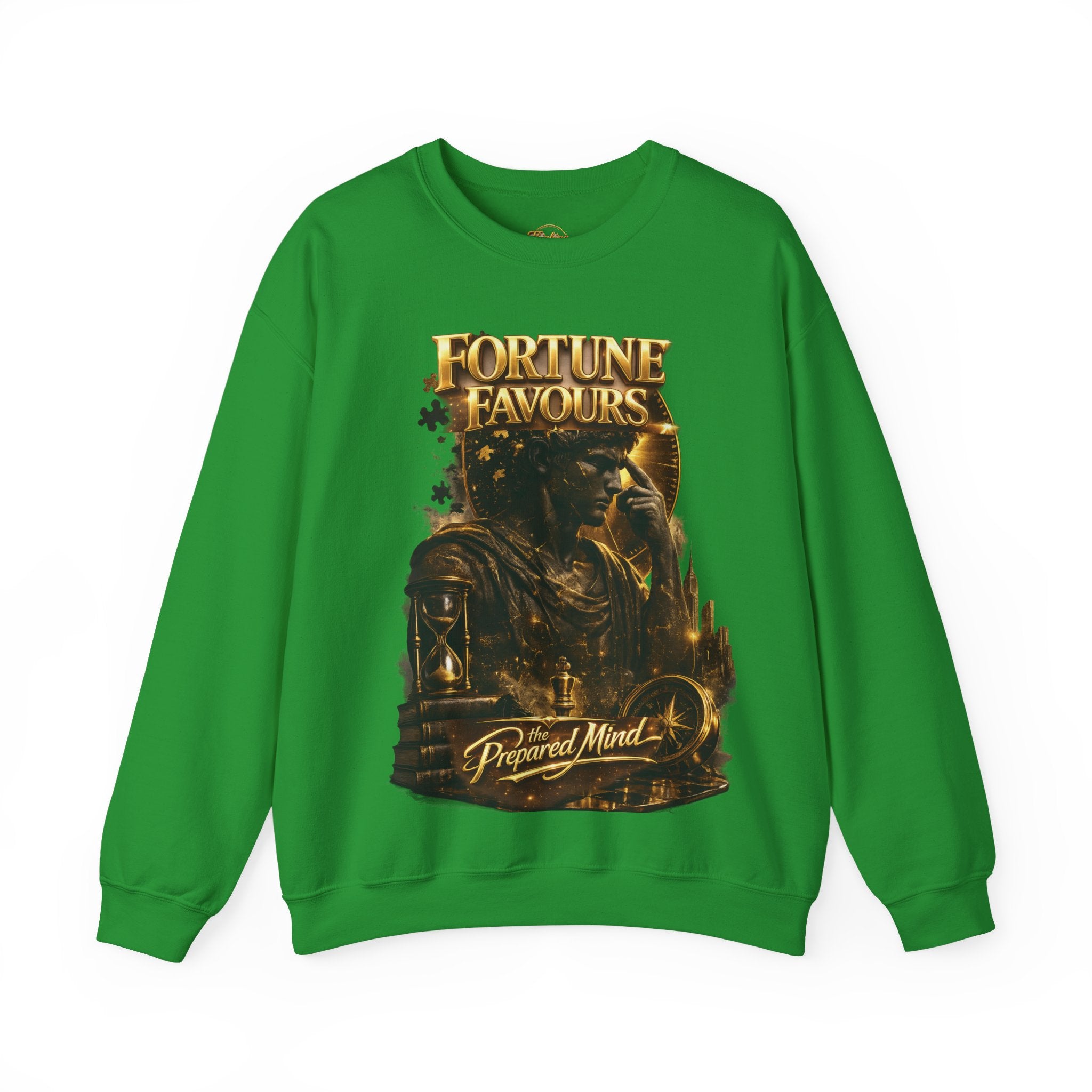 Crewneck Sweatshirt — "Fortune Favors the Prepared Mind" Motivational Design Printify