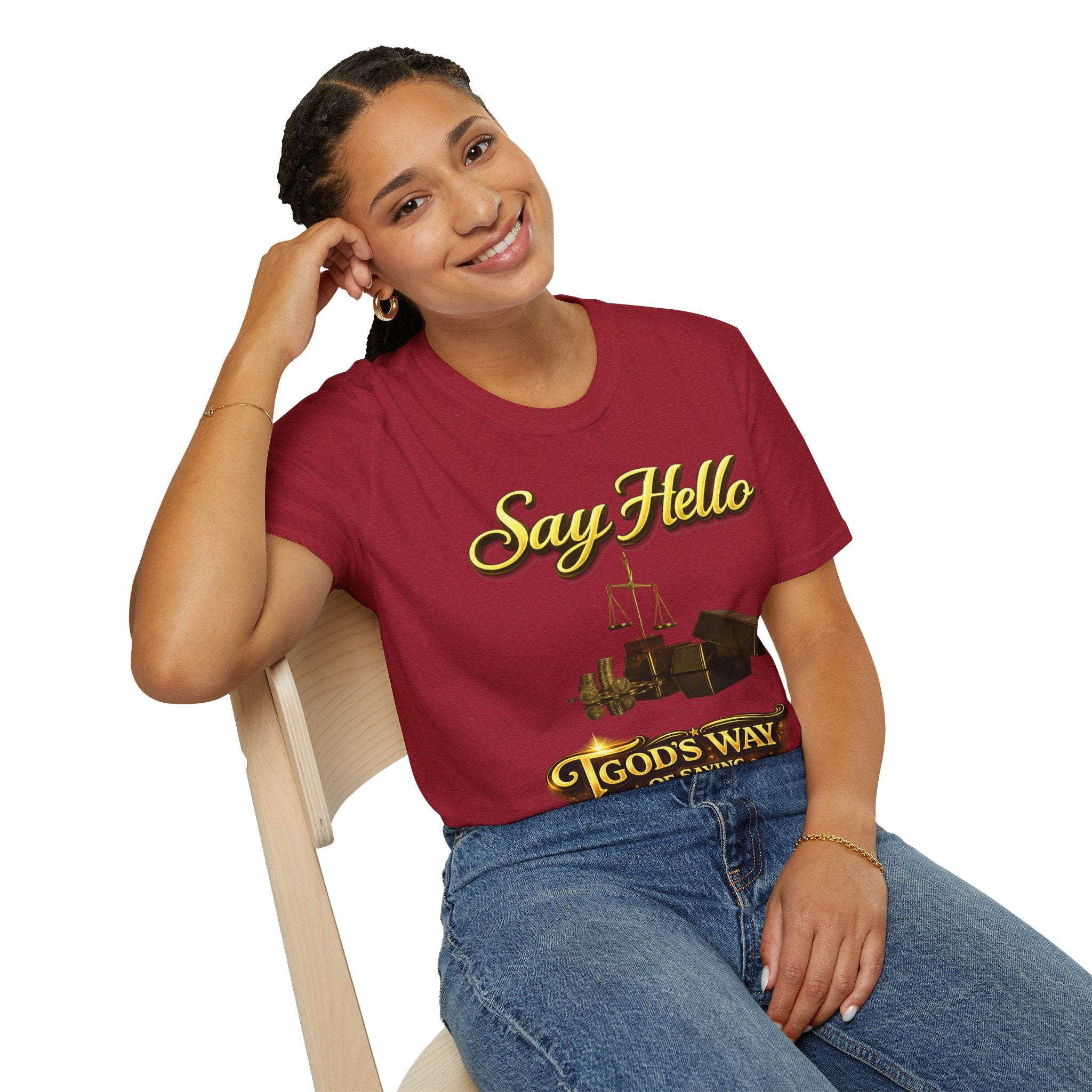 T-Shirt — "Say Hello" Money & Faith Graphic Tee (God's Way You Make Too Much Money) Printify